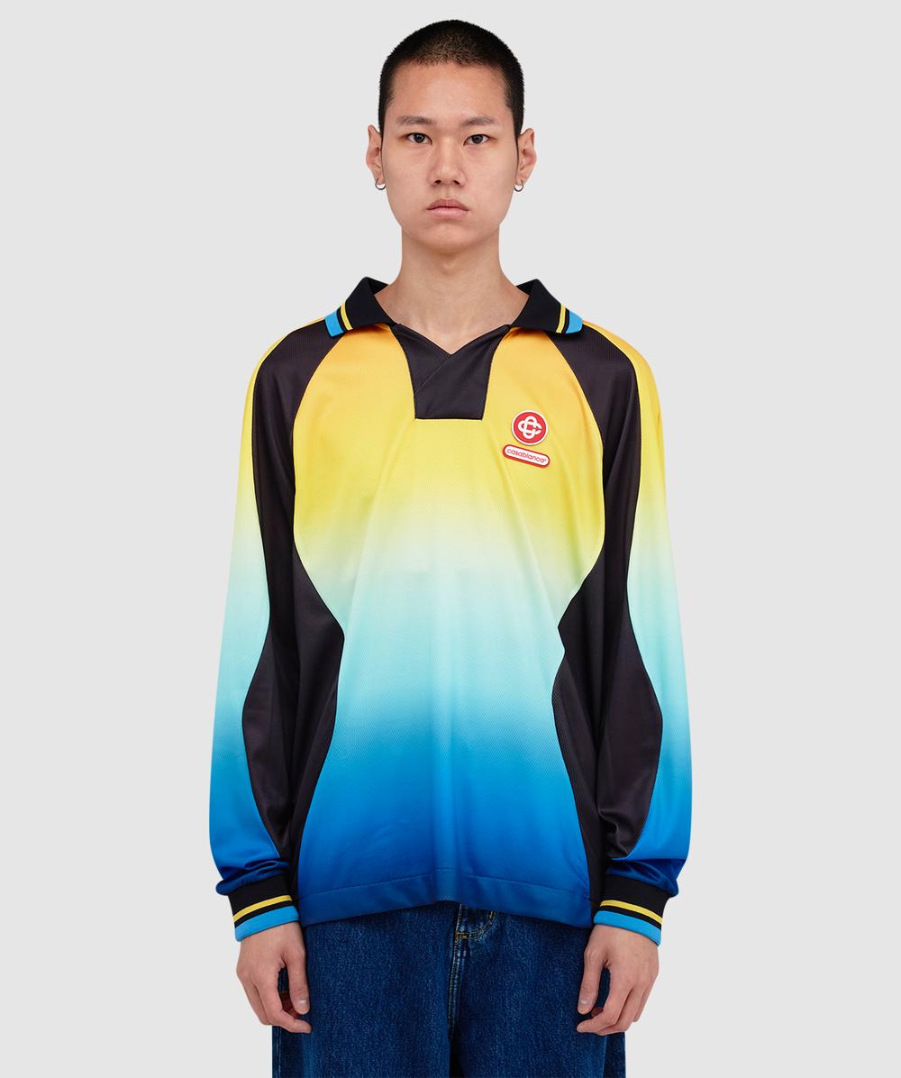 Casablanca Gradient Patterned Crewneck Sweater With Polo Collar In Multi