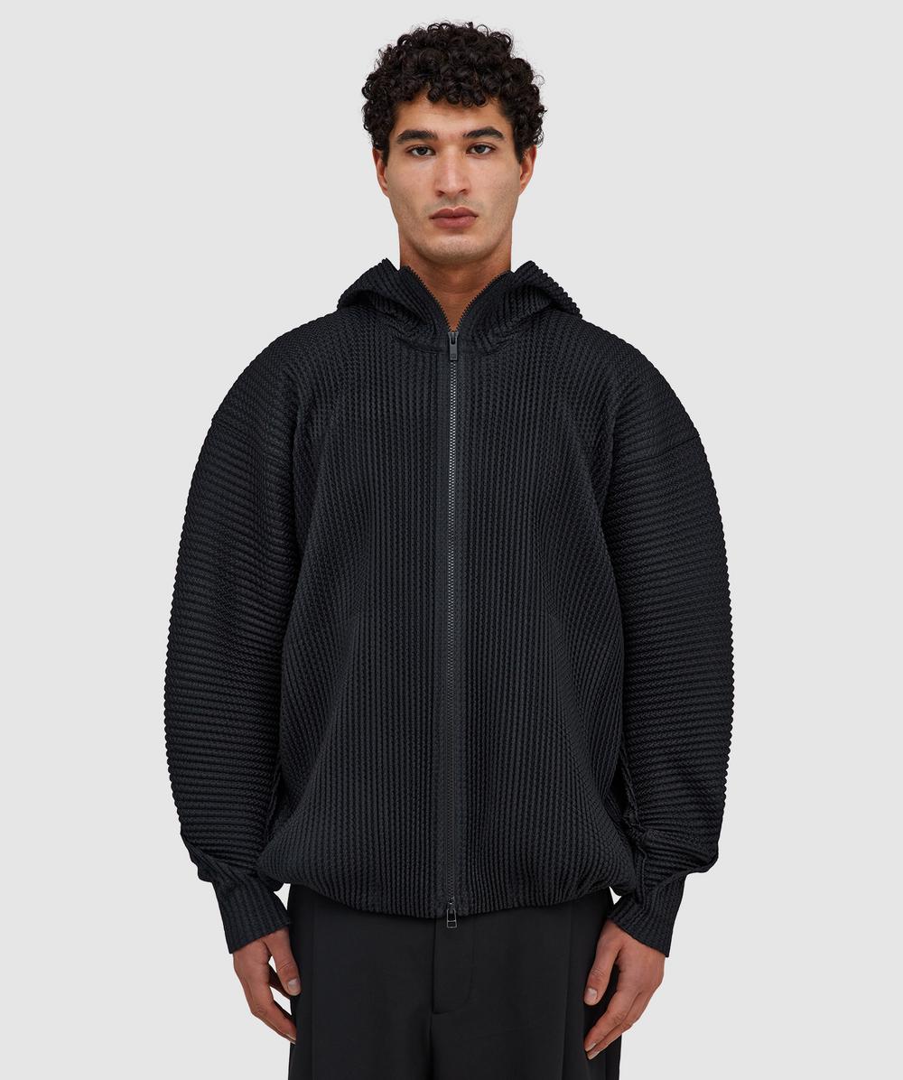 Homme Plissé Issey Miyake Wickerwork mesh pleats hoodie | BLACK