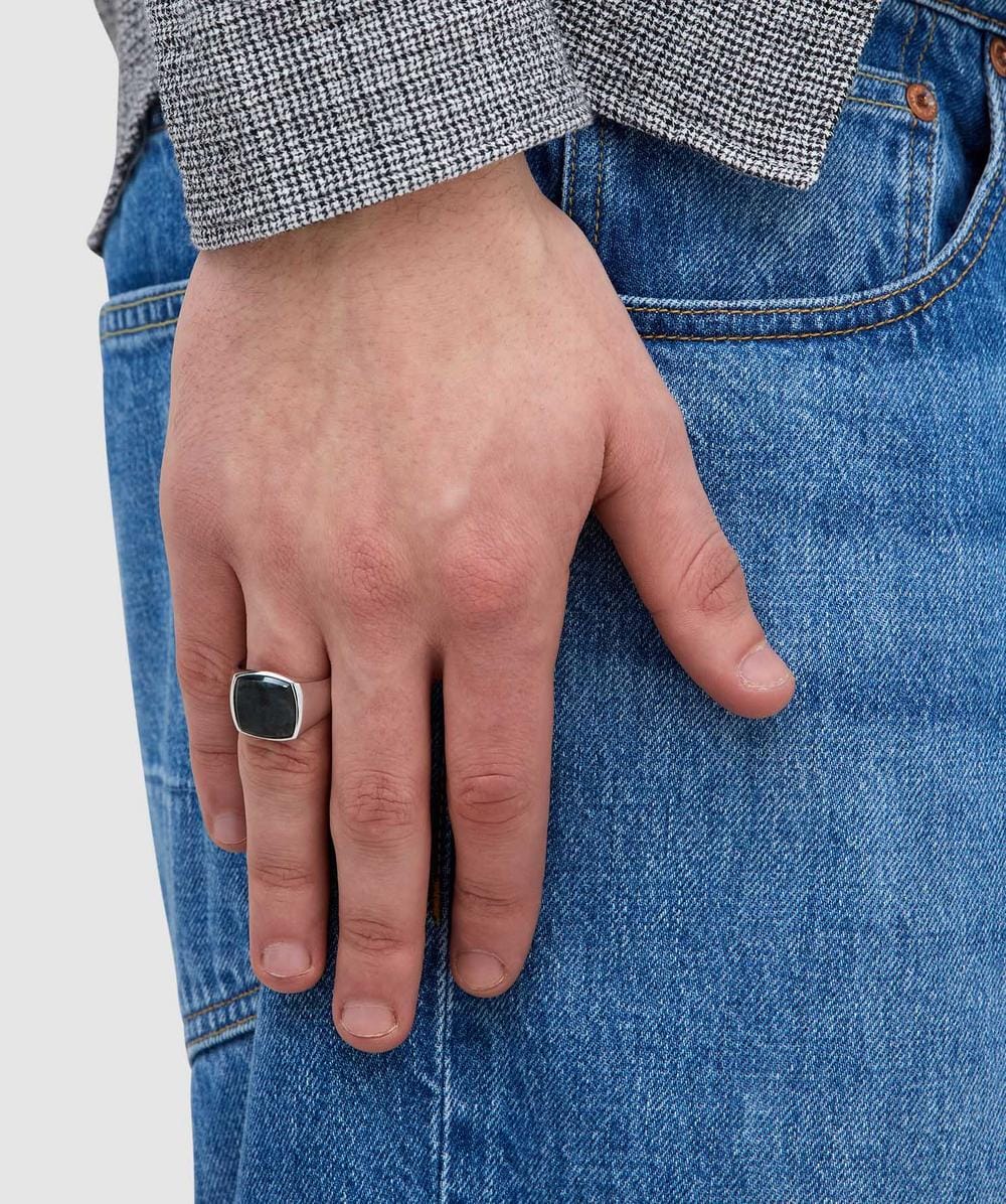 Tom Wood Cushion black larvikite ring | BLACK | SEVENSTORE