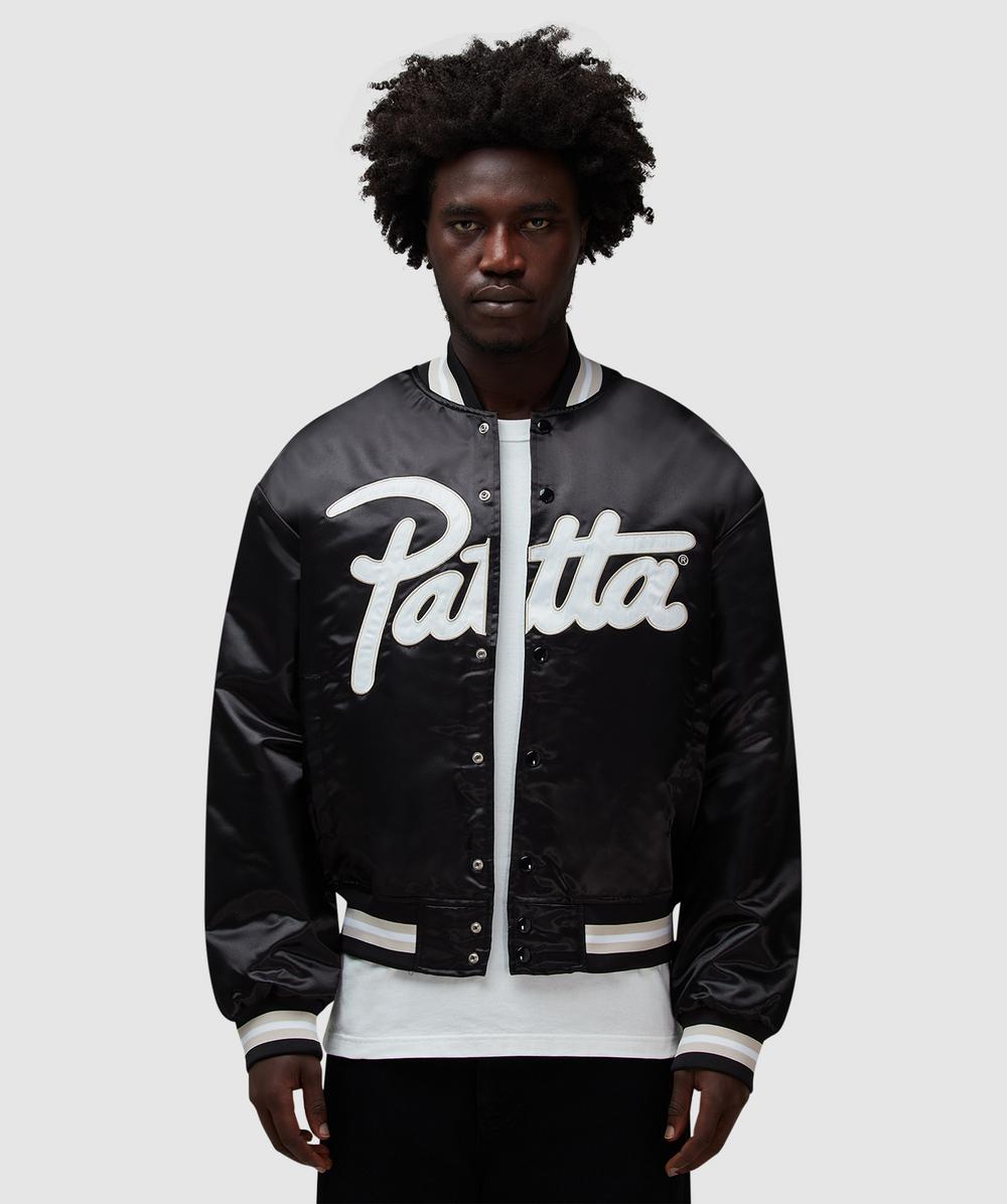 Patta Script Logo Satin Varsity Jacket In Black