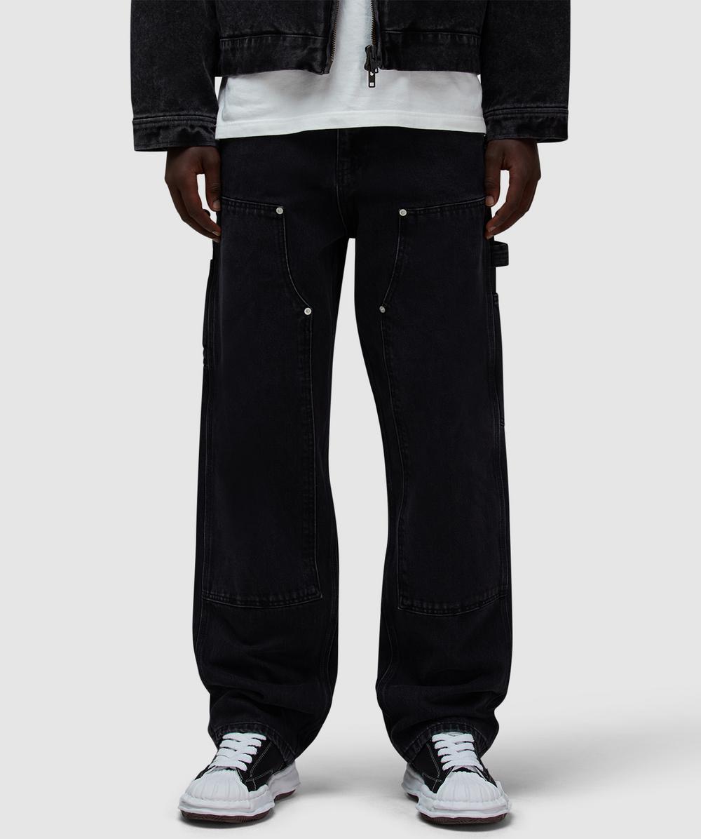 Patta Double Knee Cartoon Denim Pant In Black