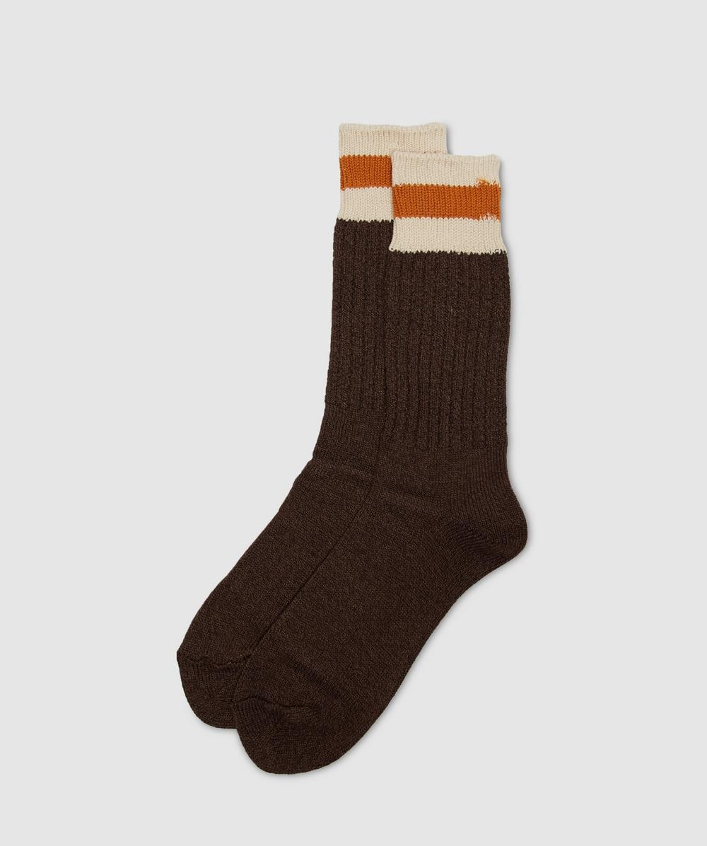 Anonymous Ism Tuck Cuff Stripe Crew Sock In Brown
