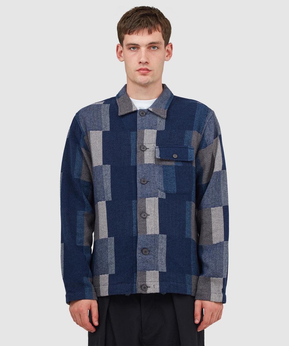 Universal Works Japanese Patchwork Tech Overshirt In Blue