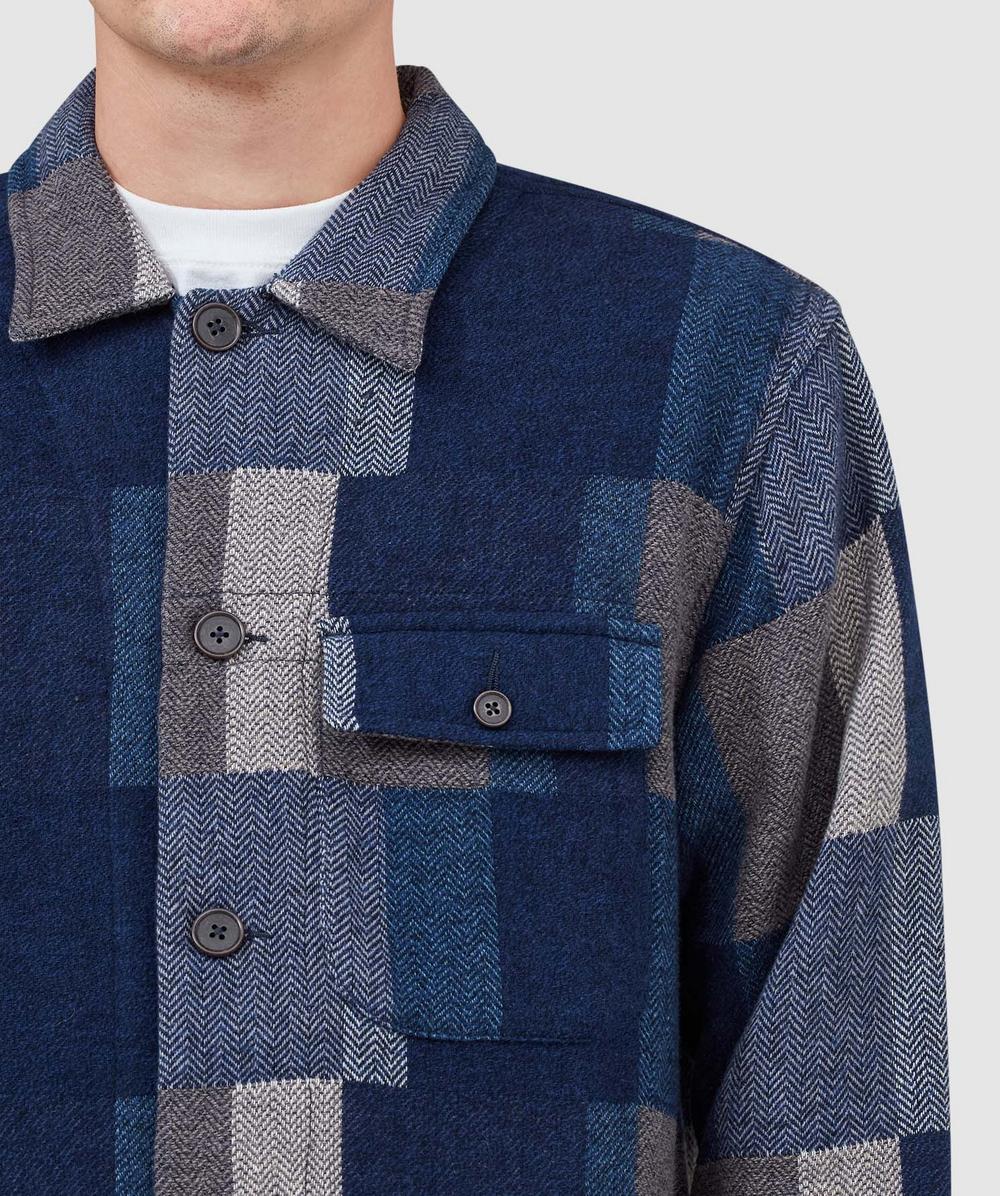 Universal Works Japanese patchwork tech overshirt | NAVY | SEVENSTORE
