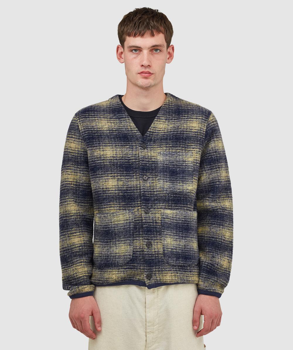 Universal Works Uist Fleece Cardigan In Blue