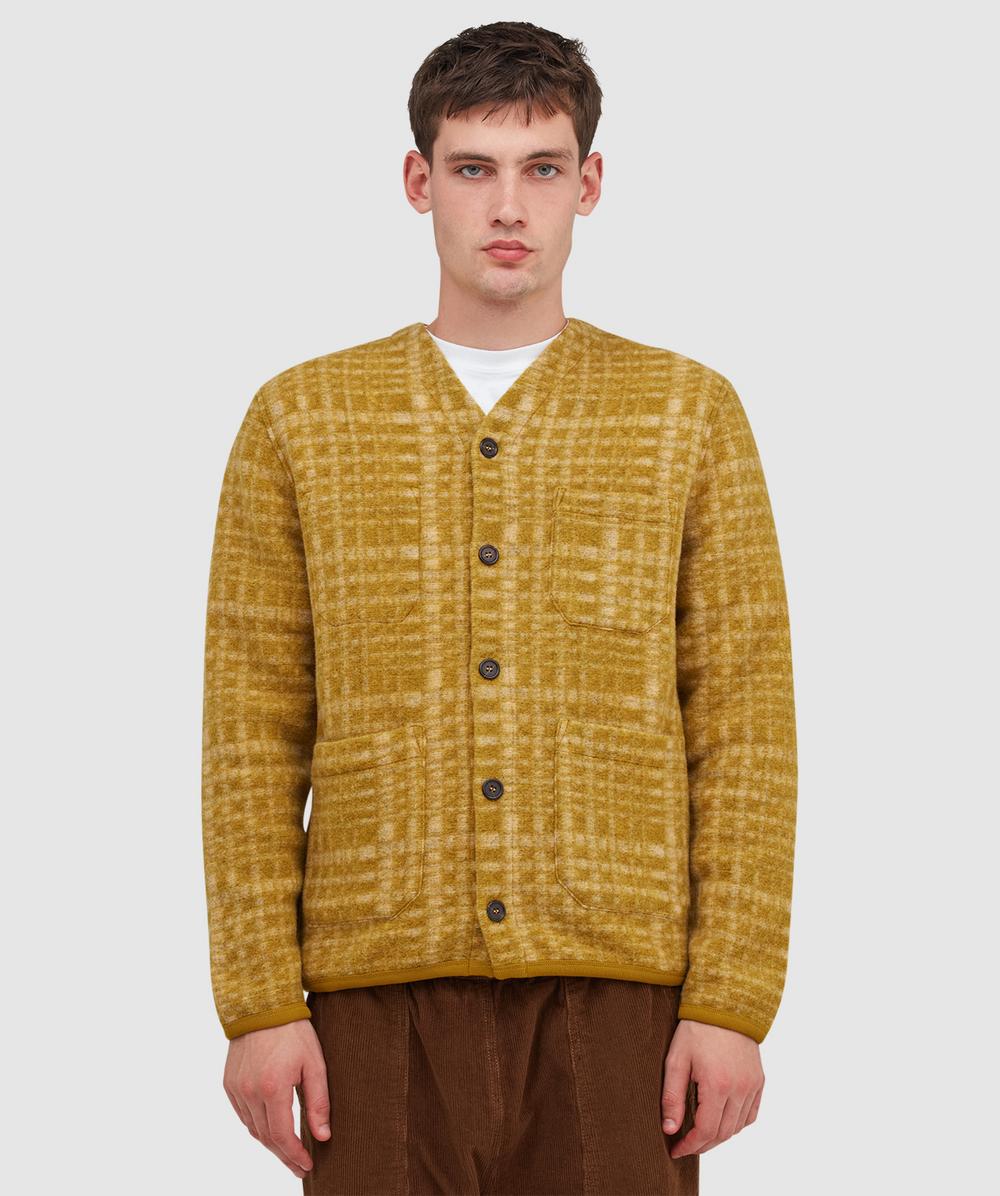 Universal Works Telepass Fleece Cardigan In Yellow