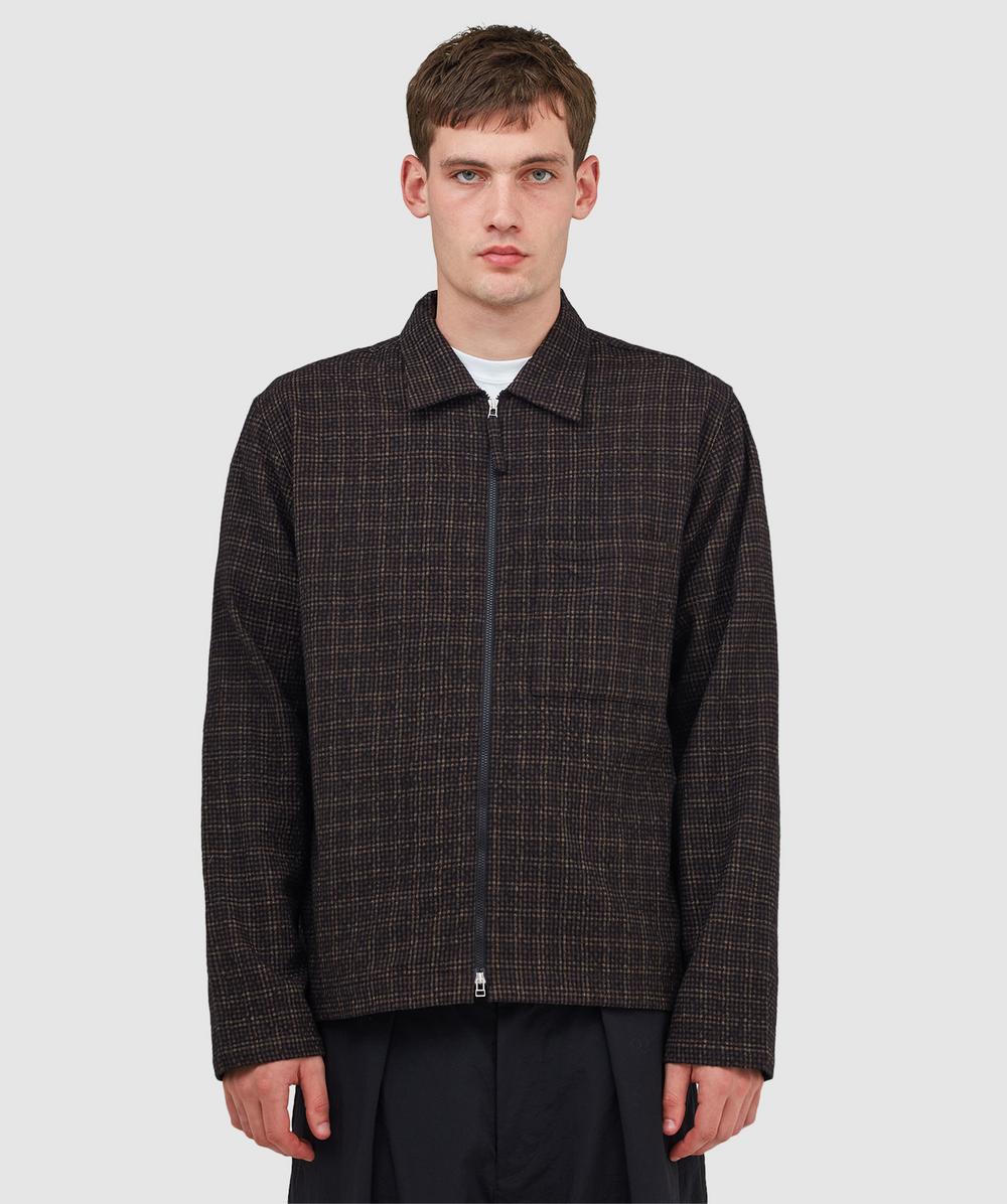 Universal Works Cedar Check Zip Overshirt In Brown