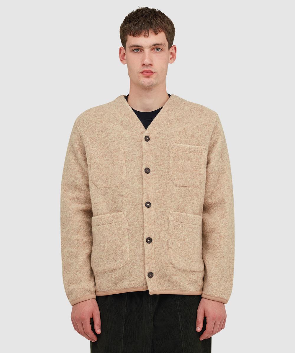 Universal Works Wool Fleece Cardigan In Brown