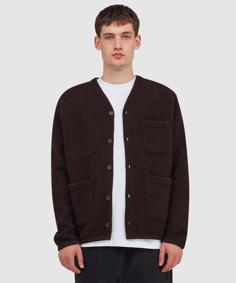 Universal Works Wool Fleece Cardigan In Brown
