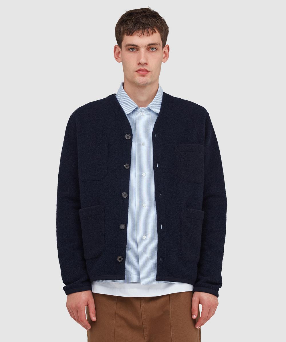 Universal Works Wool Fleece Cardigan In Blue