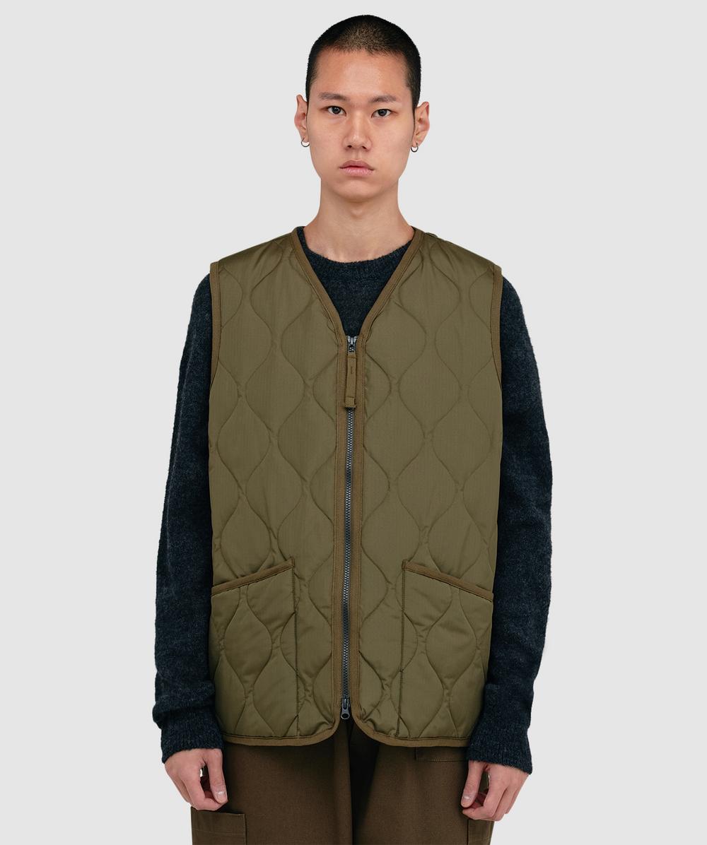 Taion Military V-neck Down Gilet Vest In Green