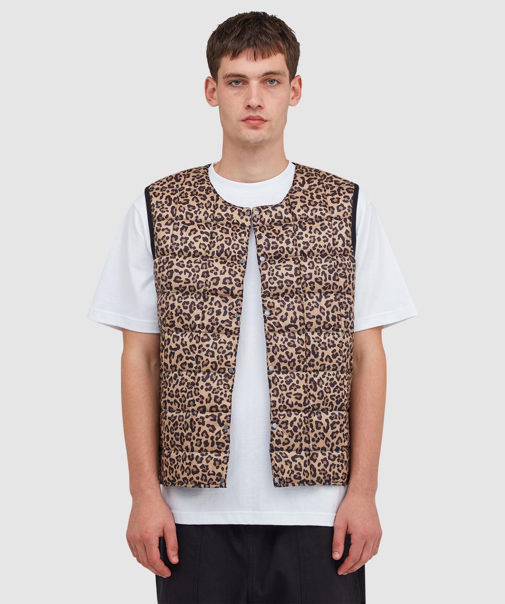 Taion Crew Neck Down Vest Gilet (Khaki Leopard - L) - Size L, Male