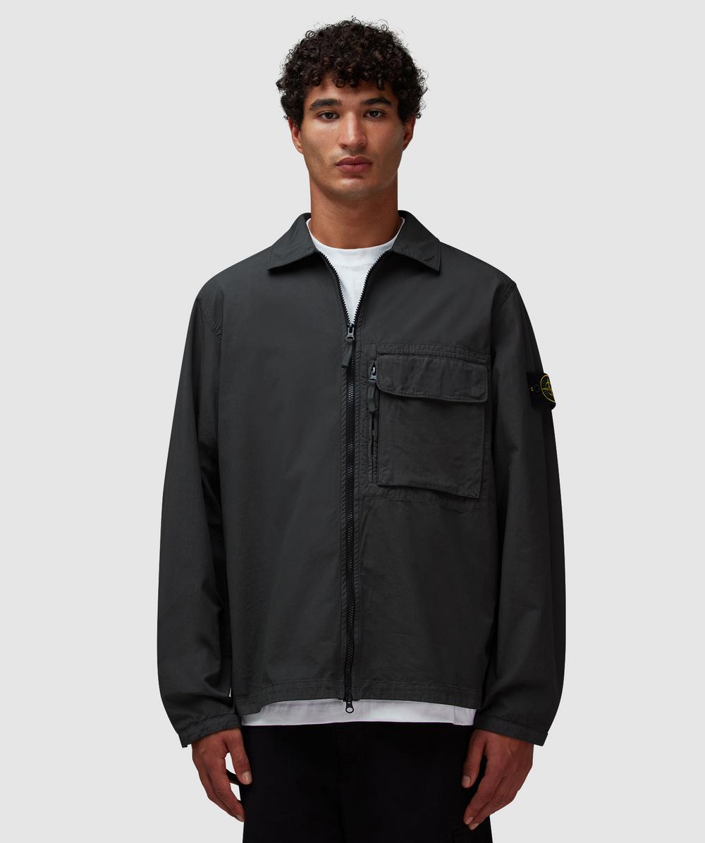 Stone Island Garment dyed cotton zipped overshirt | LEAD GREY