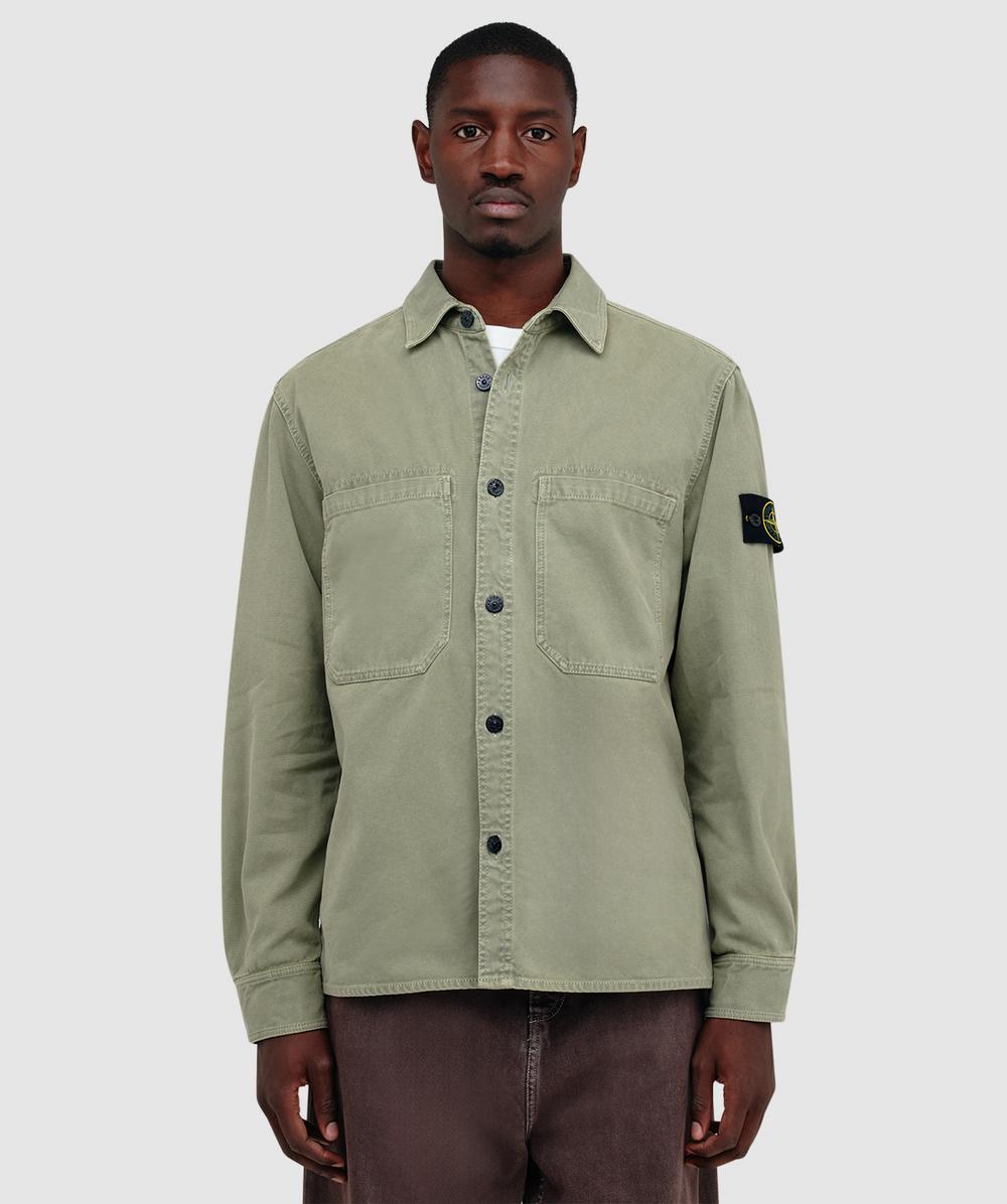 Stone Island Panama old effect cotton overshirt SAGE SEVENSTORE
