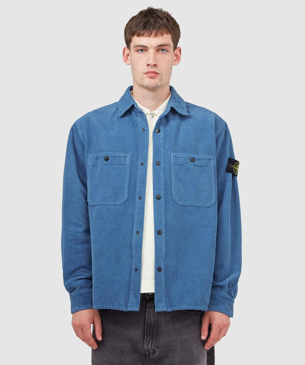 Stone Island 800 corduroy button overshirt | BLUE ACCIAIO | SEVENSTORE