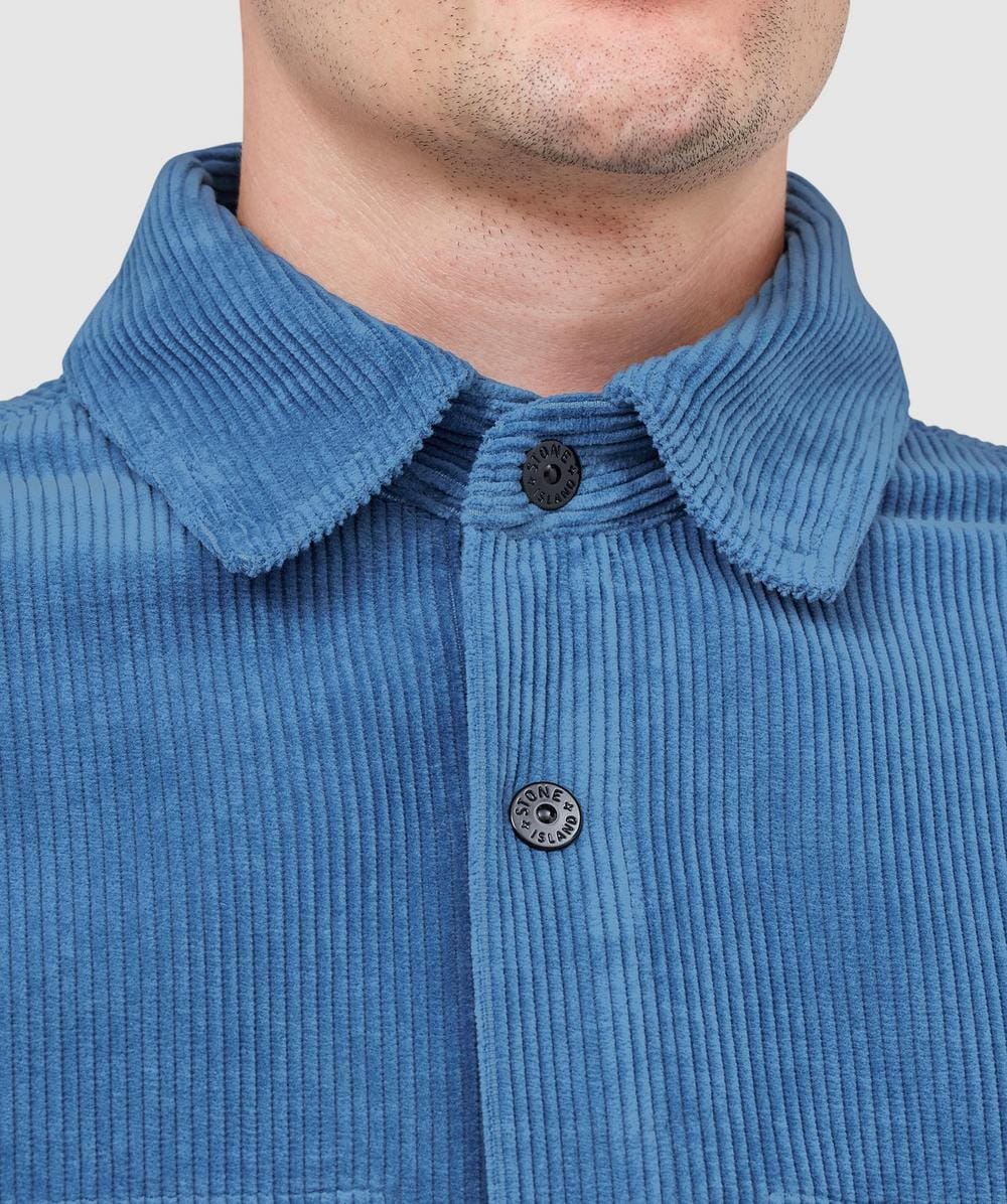 Stone Island 800 corduroy button overshirt | BLUE ACCIAIO | SEVENSTORE