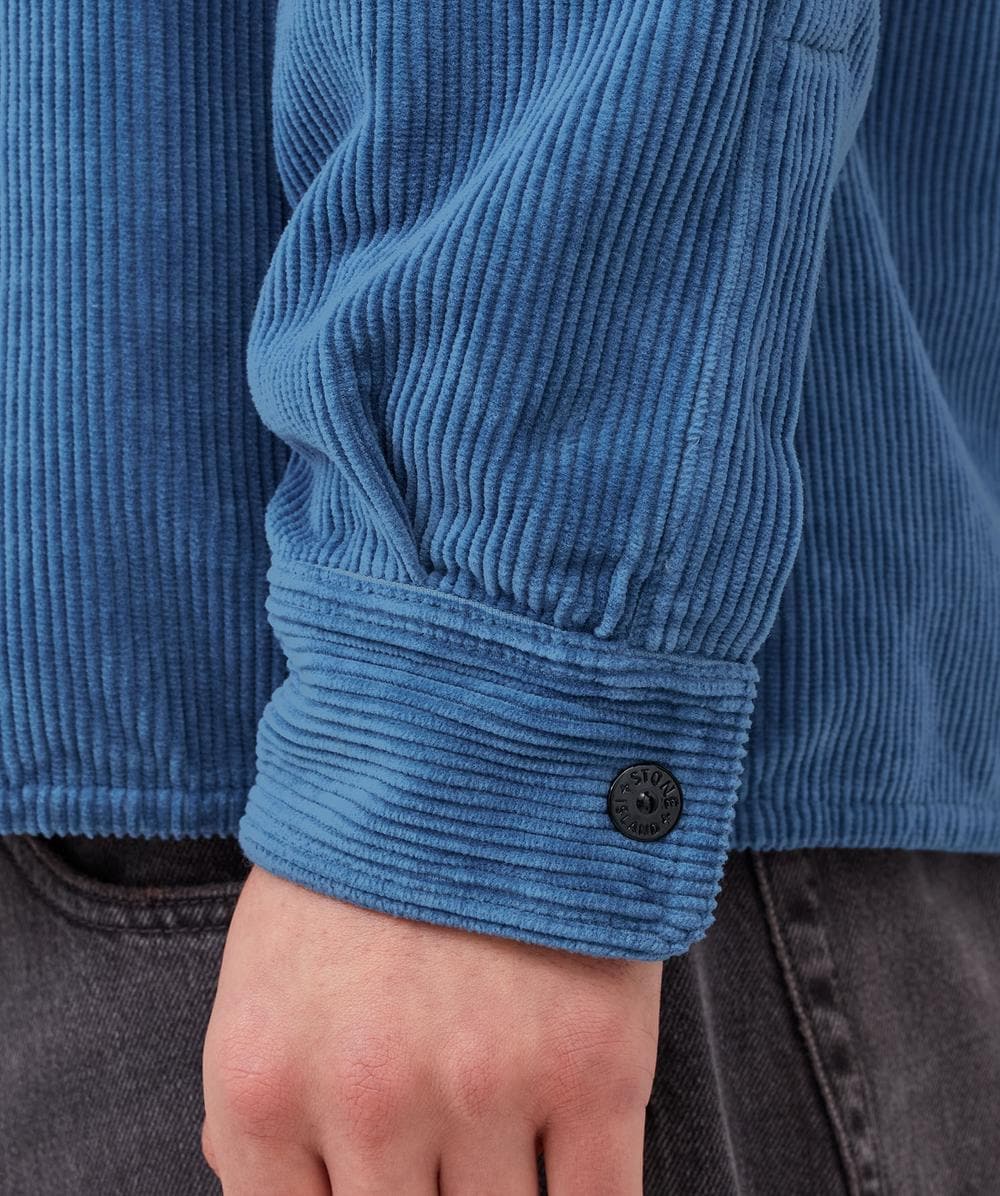 Stone Island 800 corduroy button overshirt | BLUE ACCIAIO | SEVENSTORE