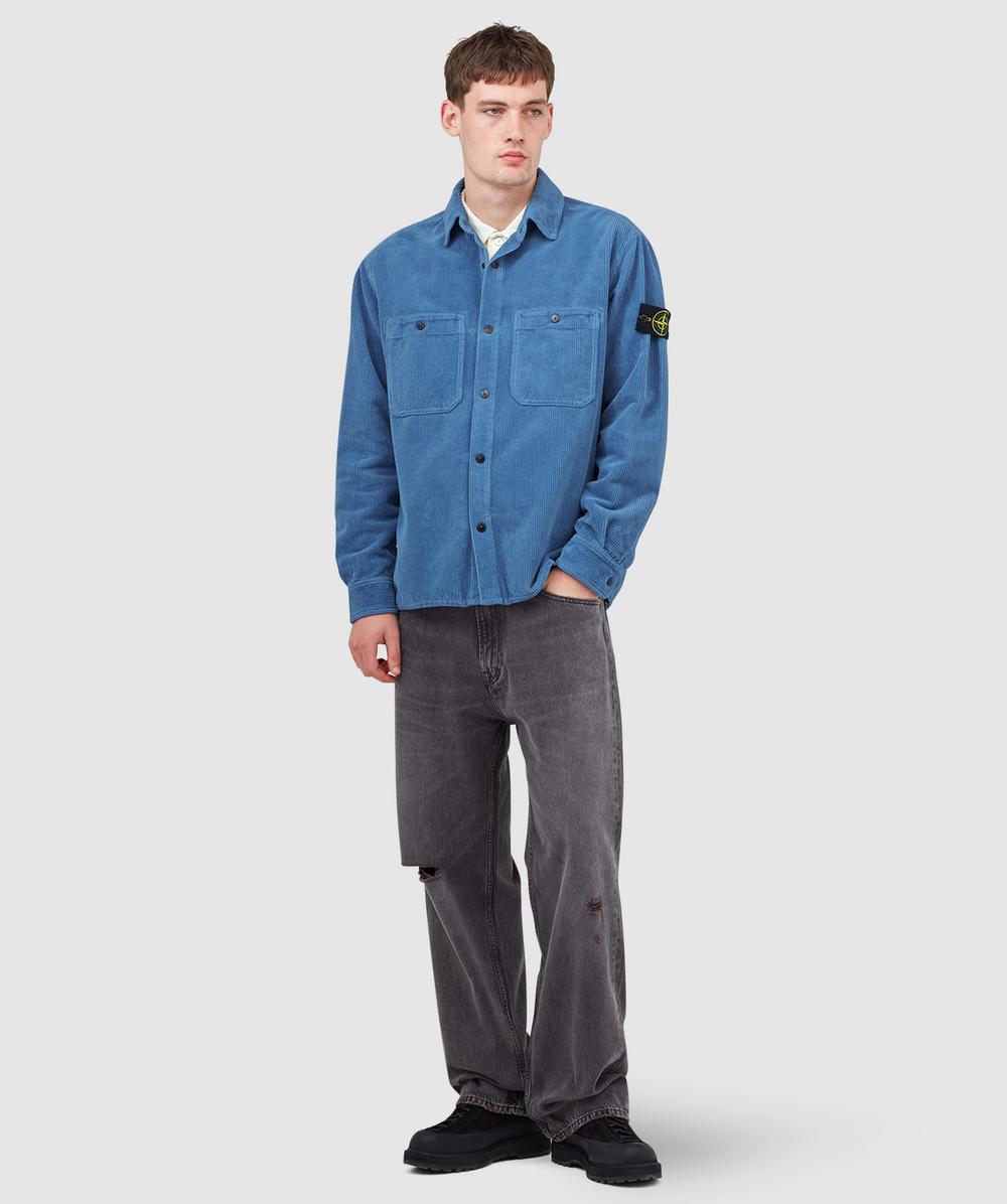 Stone Island 800 corduroy button overshirt | BLUE ACCIAIO | SEVENSTORE