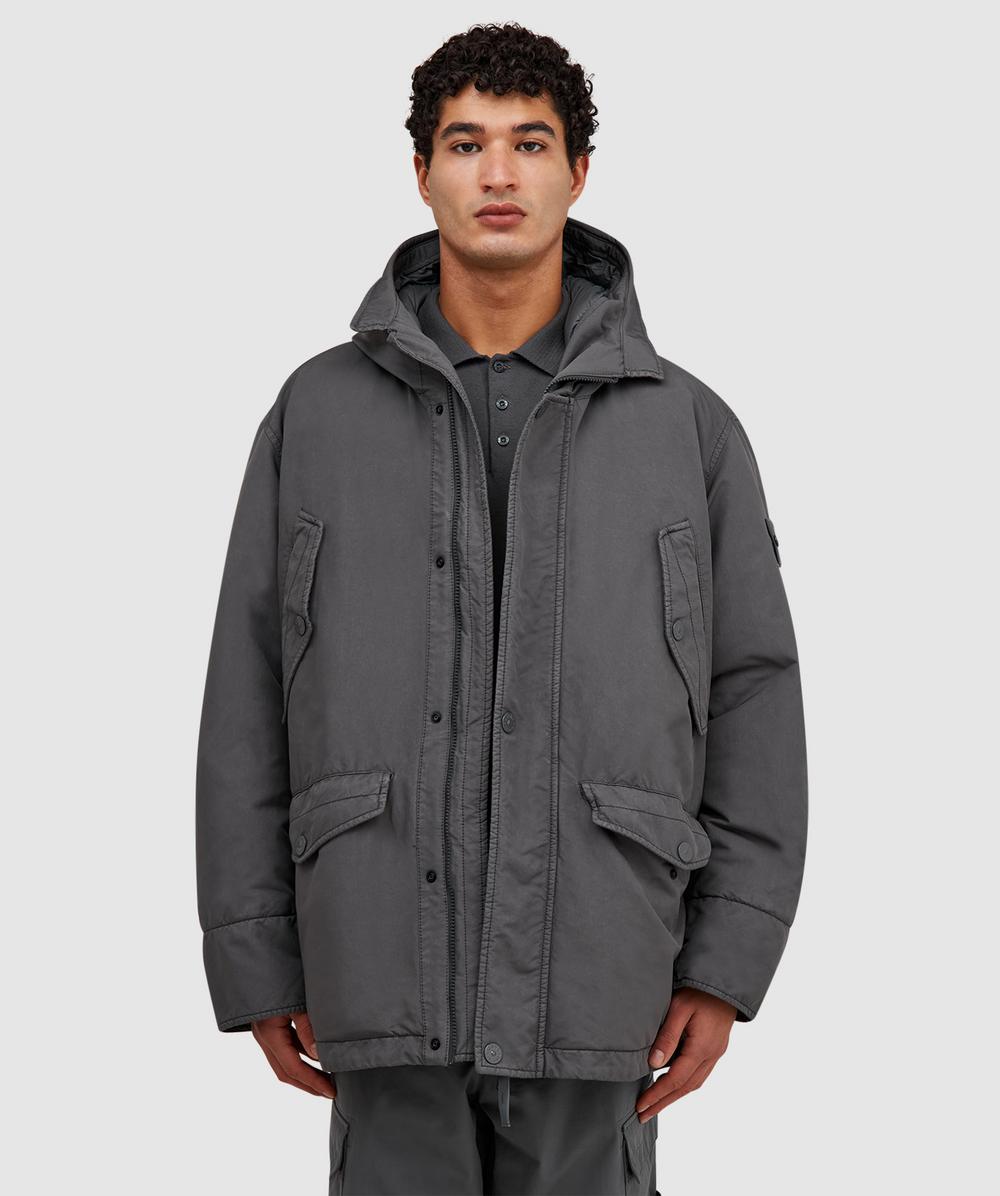 Stone Island Ghost David-Tc Hooded Parka Jacket (Dark Grey - L) - Size L, Male