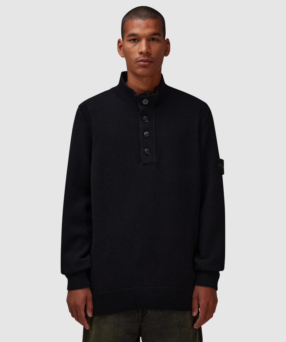 Stone Island Lambswool Half Button Sweater (Black - M) - Size M, Male