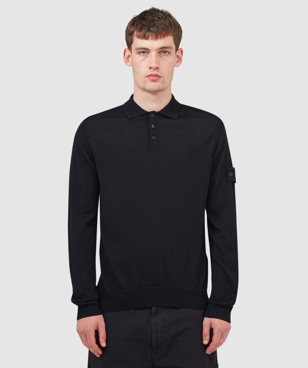 Stone Island Ghost wool polo knit sweater | BLACK | SEVENSTORE