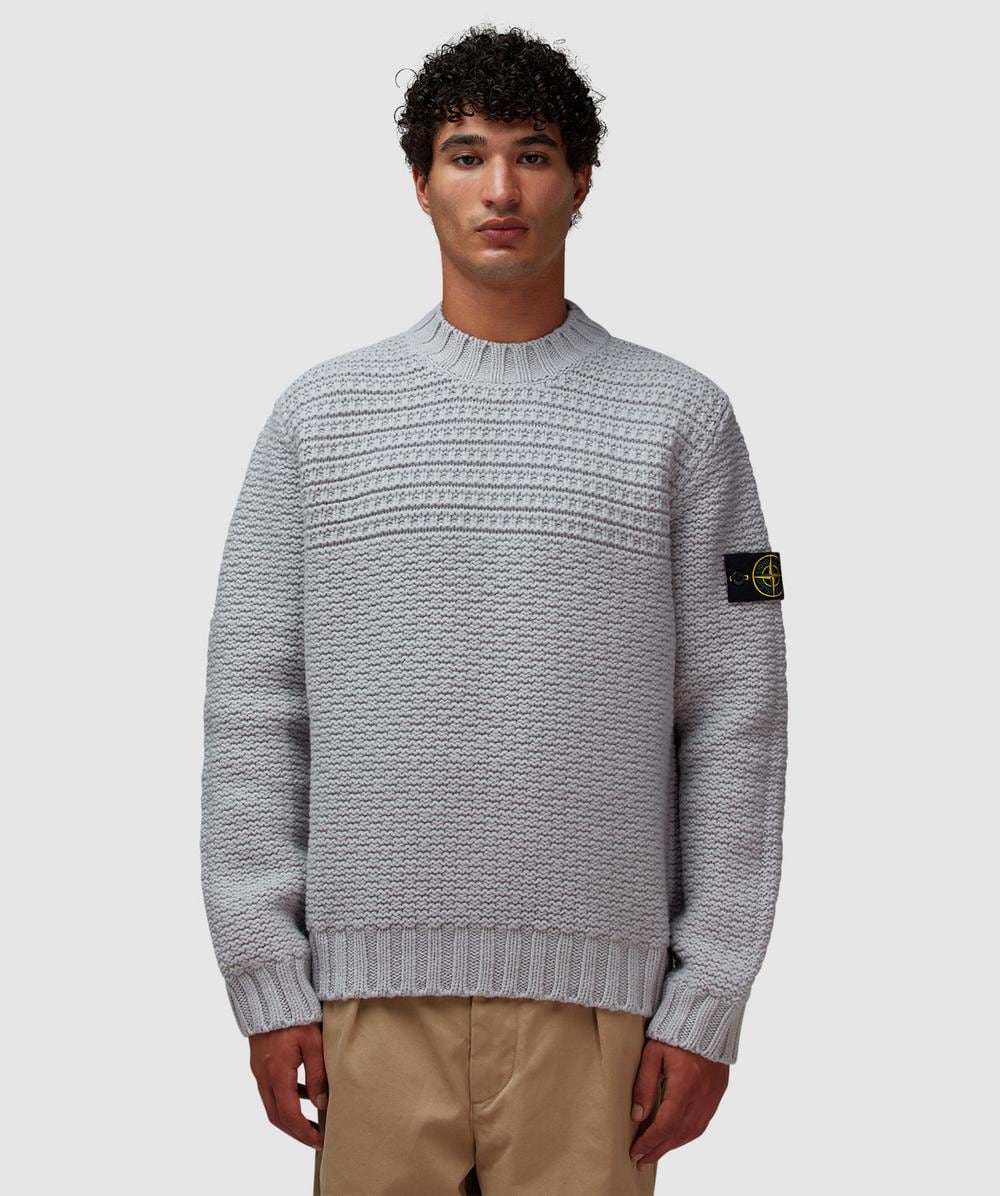 Stone Island Pure Wool Stitch Knit Sweater (Pearl Grey - M) - Size M, Male