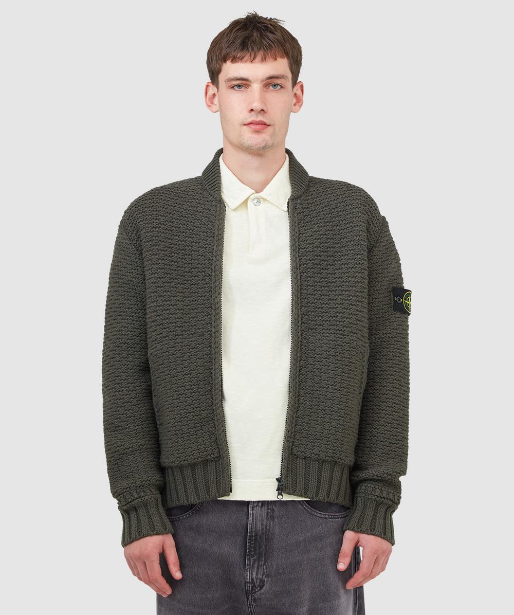 Stone Island Pure Wool Stitch Zipped Cardigan In Green
