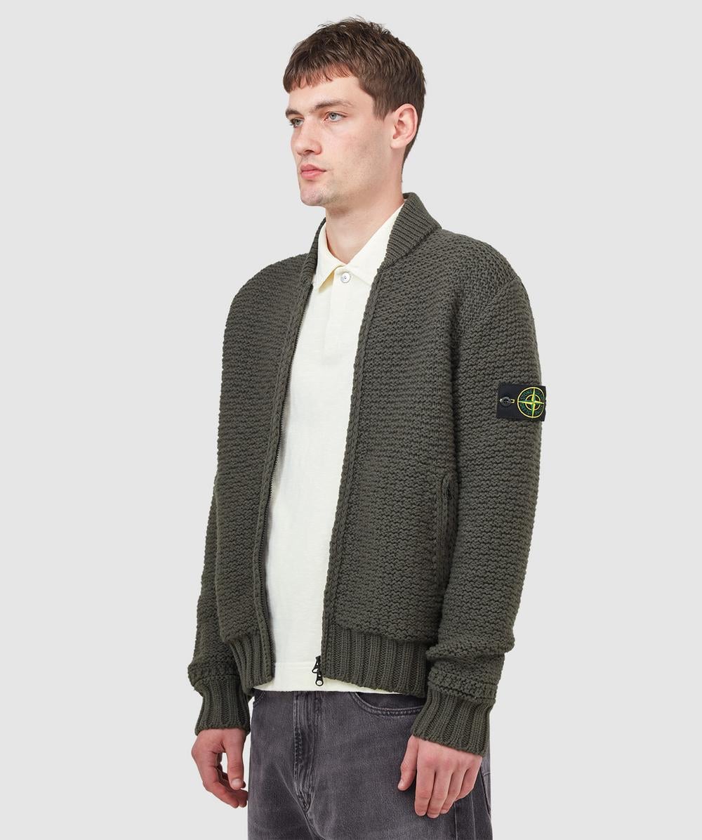 Stone Island Pure wool stitch zipped cardigan | MILITARY GREEN