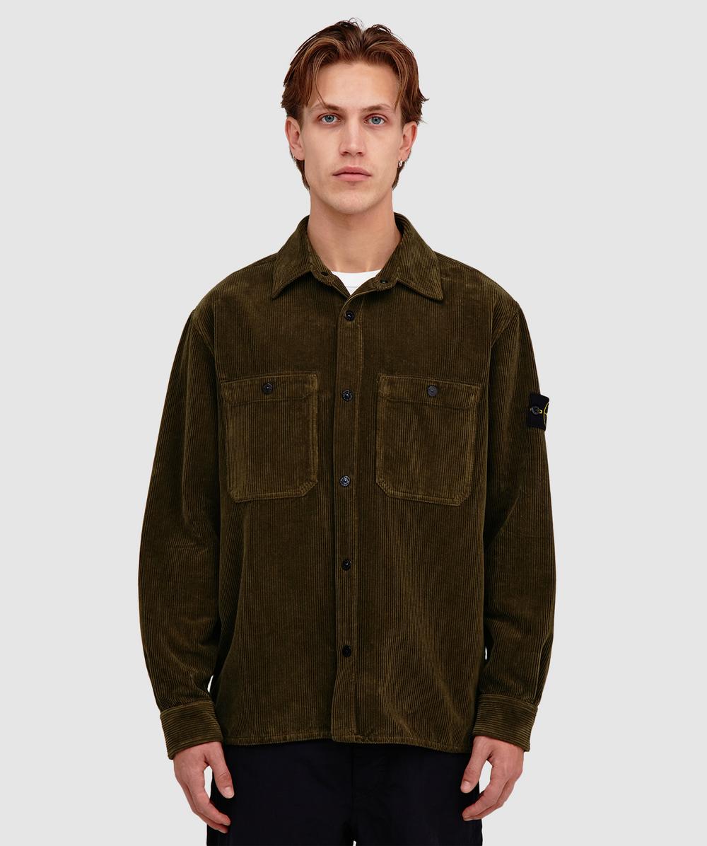 Stone Island 800 corduroy button overshirt | MILITARY GREEN