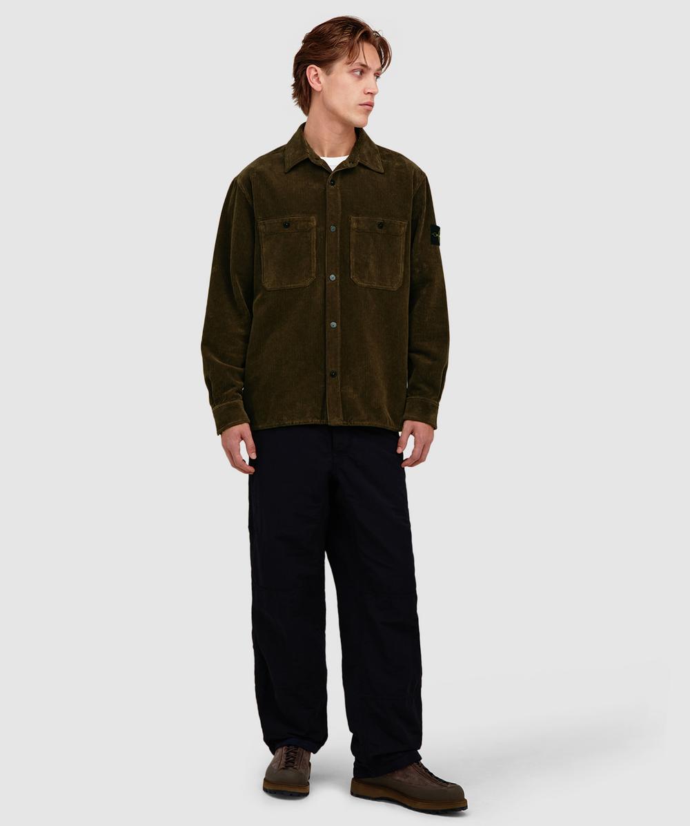 Stone Island 800 corduroy button overshirt | MILITARY GREEN