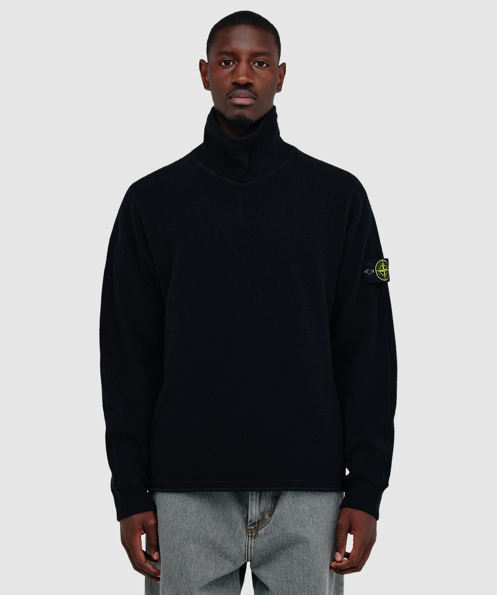 Stone Island Ribbed mock neck sweatshirt | BLACK | SEVENSTORE