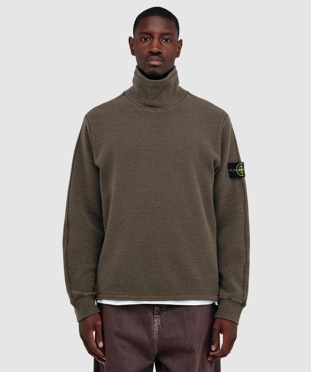 Stone Island Ribbed Mock Neck Sweatshirt In Green