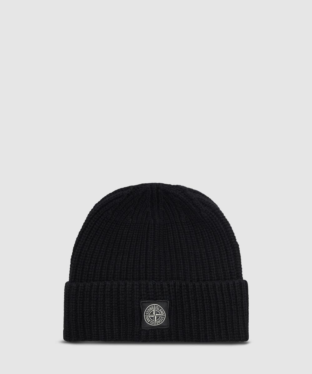 Stone Island Geelong Wool Logo Beanie In Black