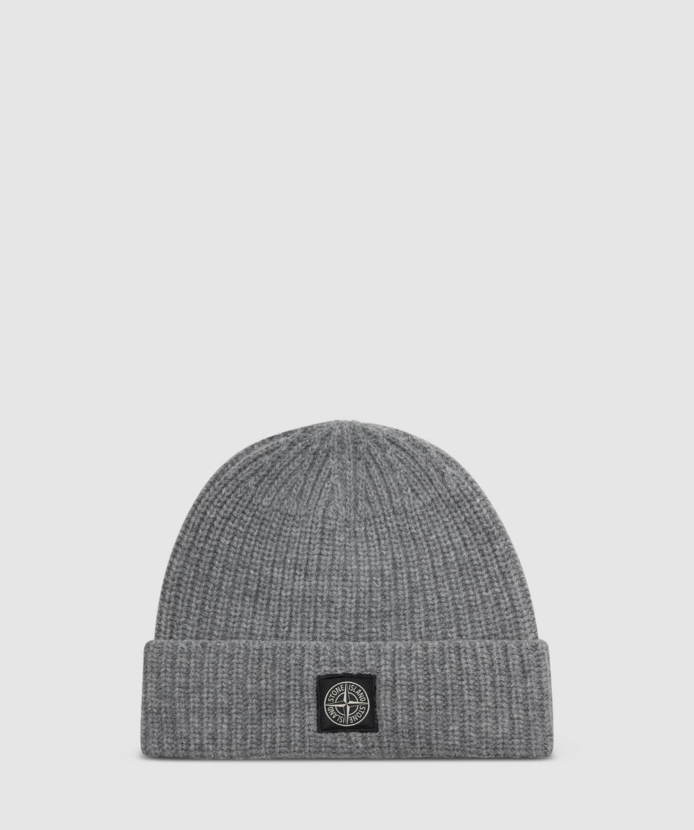 Stone Island Geelong Wool Logo Beanie In Gray