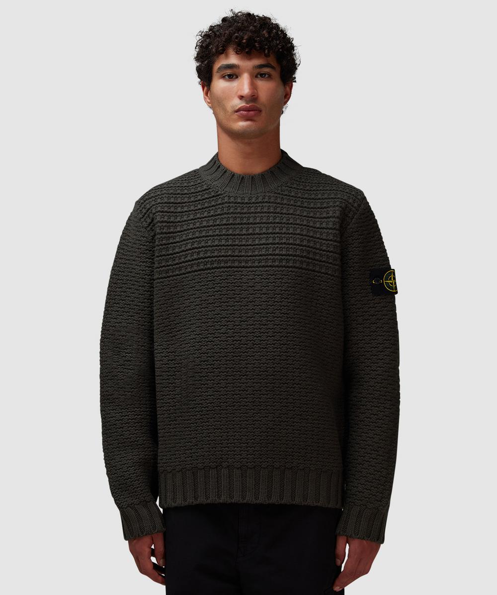 Stone Island Pure Wool Stitch Knit Sweater (Military Green - Xl) - Size XL, Male