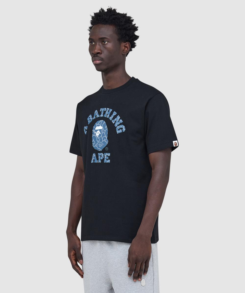 BAPE - A Bathing Ape Japanese cloud camo college t-shirt | BLACK