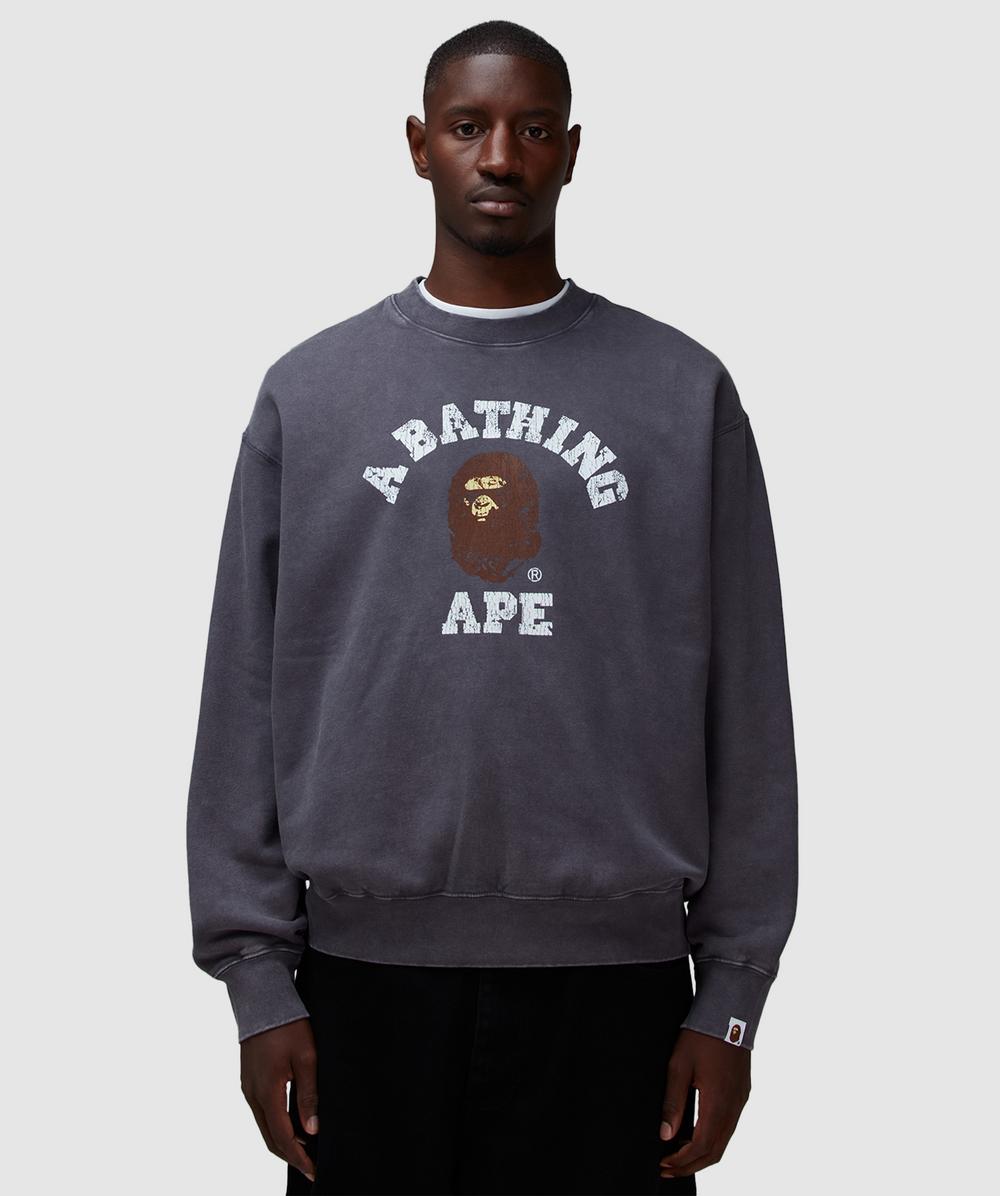 Bape - A Bathing Ape Garment Dyed Relaxed College Sweatshirt In Gray