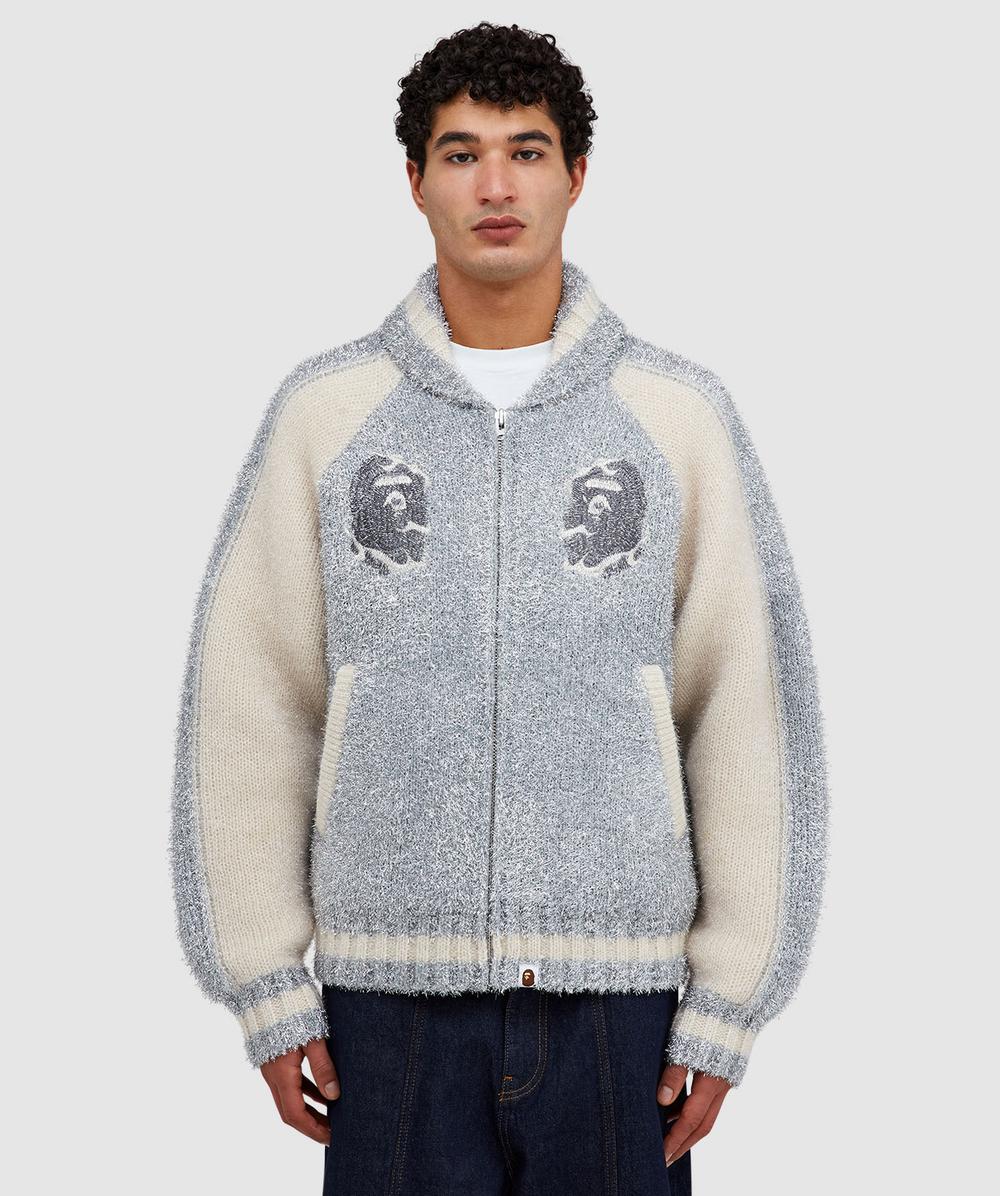 Bape - A Bathing Ape Metallic Logo Cowichan Knit Cardigan In Multi