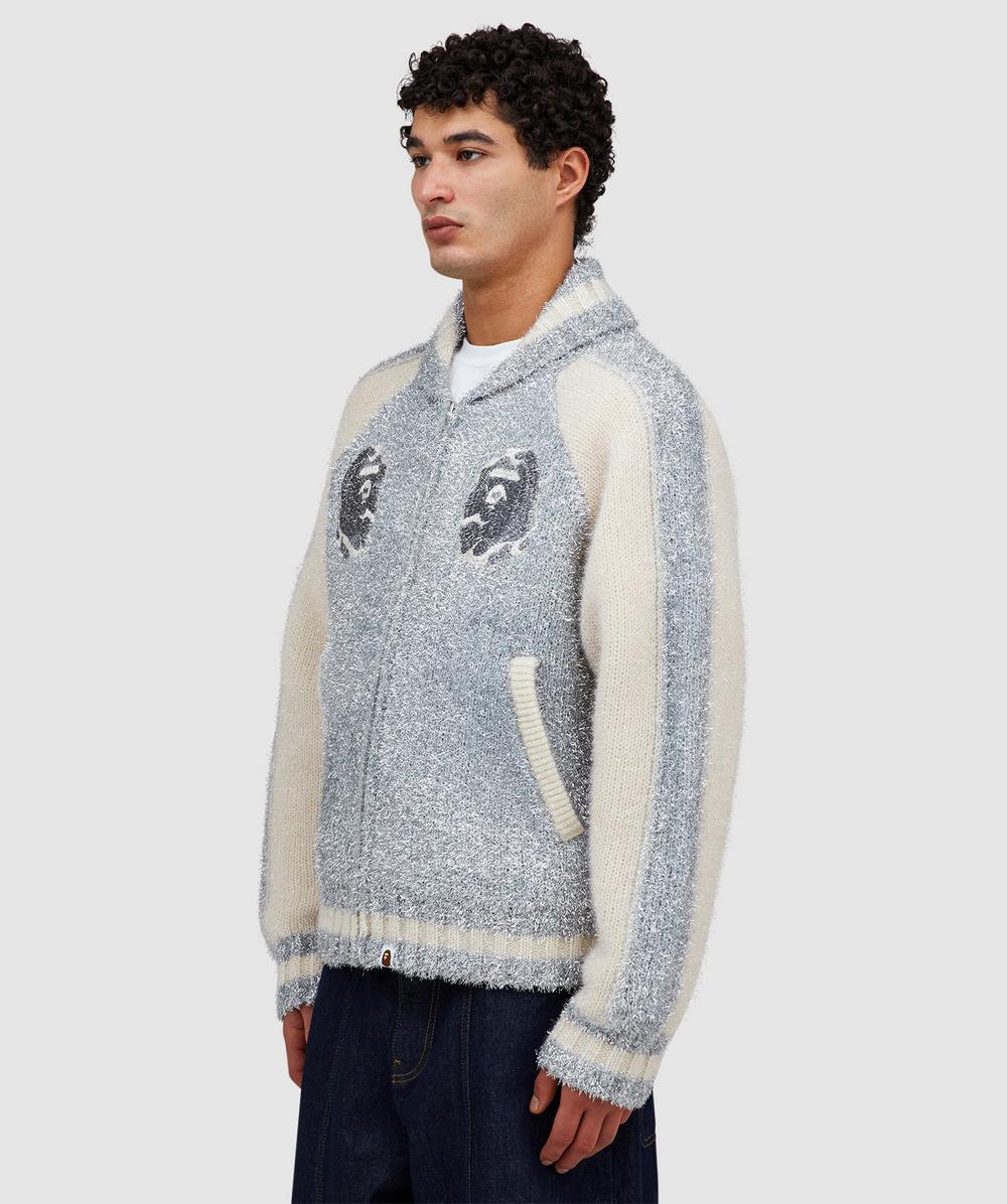 BAPE - A Bathing Ape Metallic logo Cowichan knit cardigan | SILVER