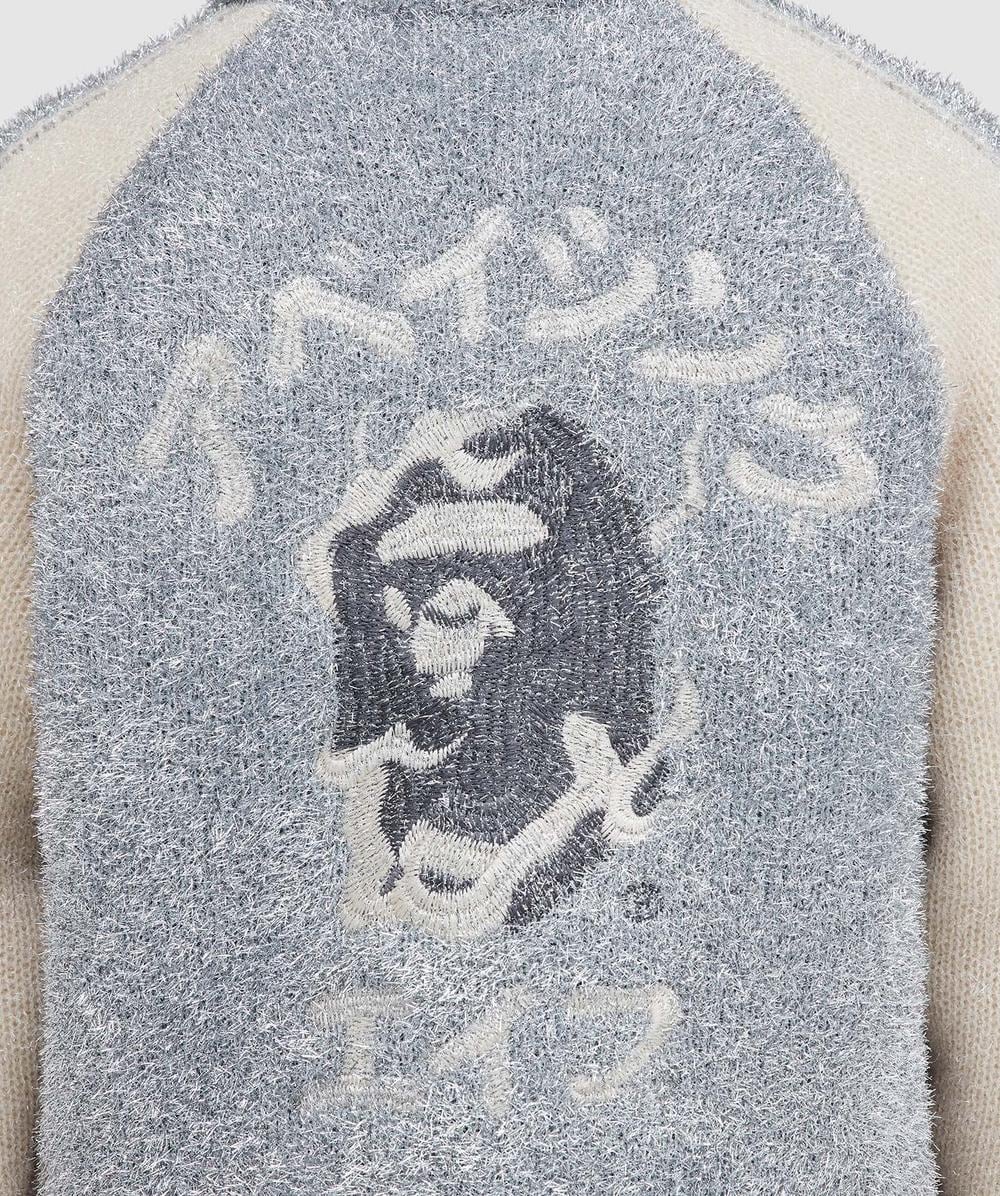 BAPE - A Bathing Ape Metallic logo Cowichan knit cardigan | SILVER