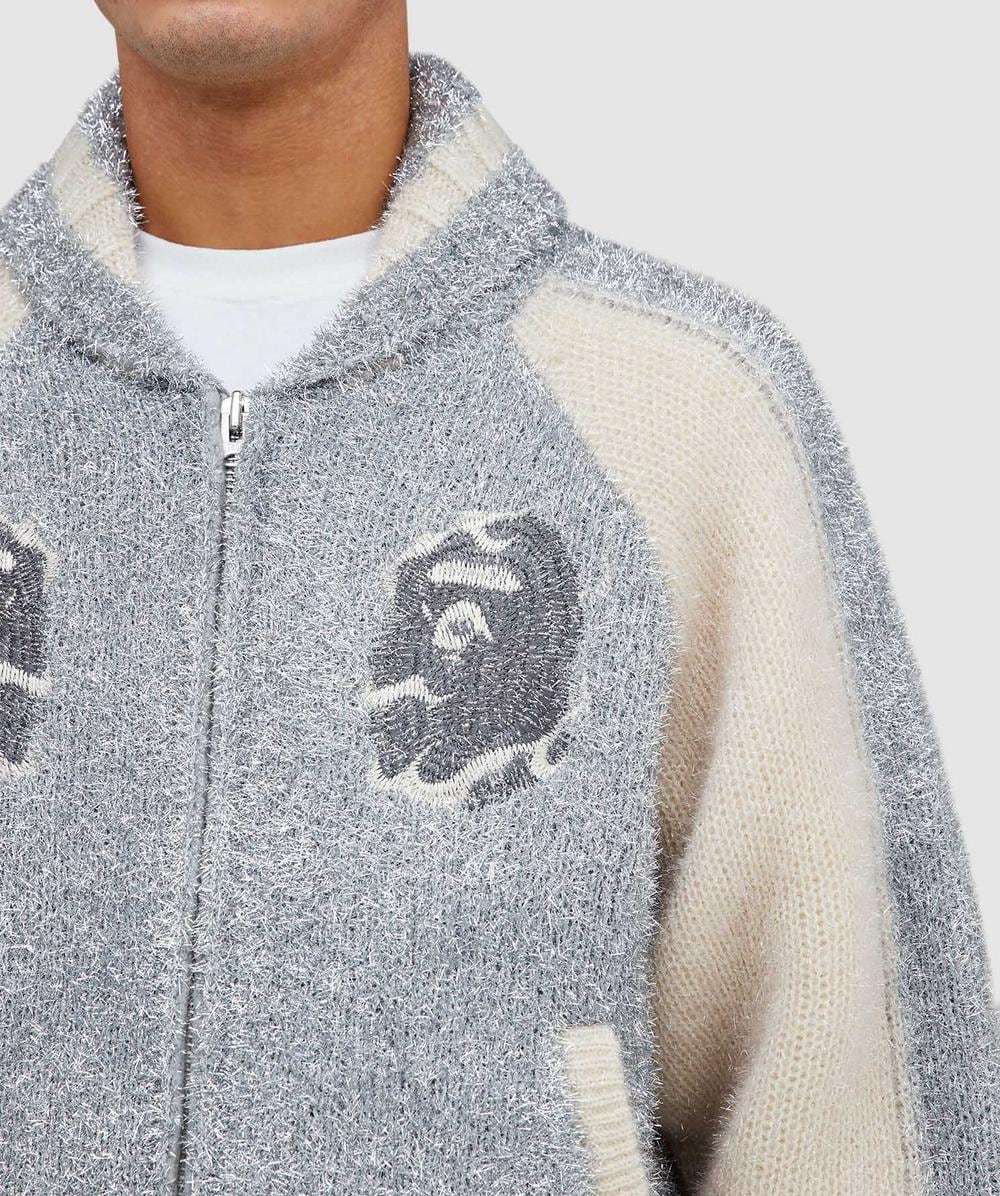 BAPE - A Bathing Ape Metallic logo Cowichan knit cardigan | SILVER