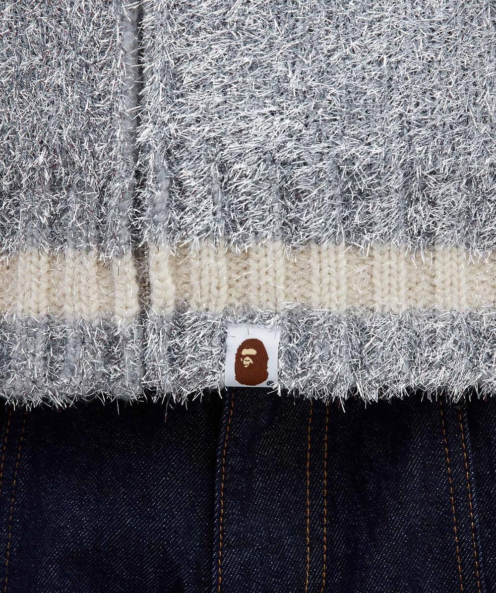 BAPE - A Bathing Ape Metallic logo Cowichan knit cardigan | SILVER
