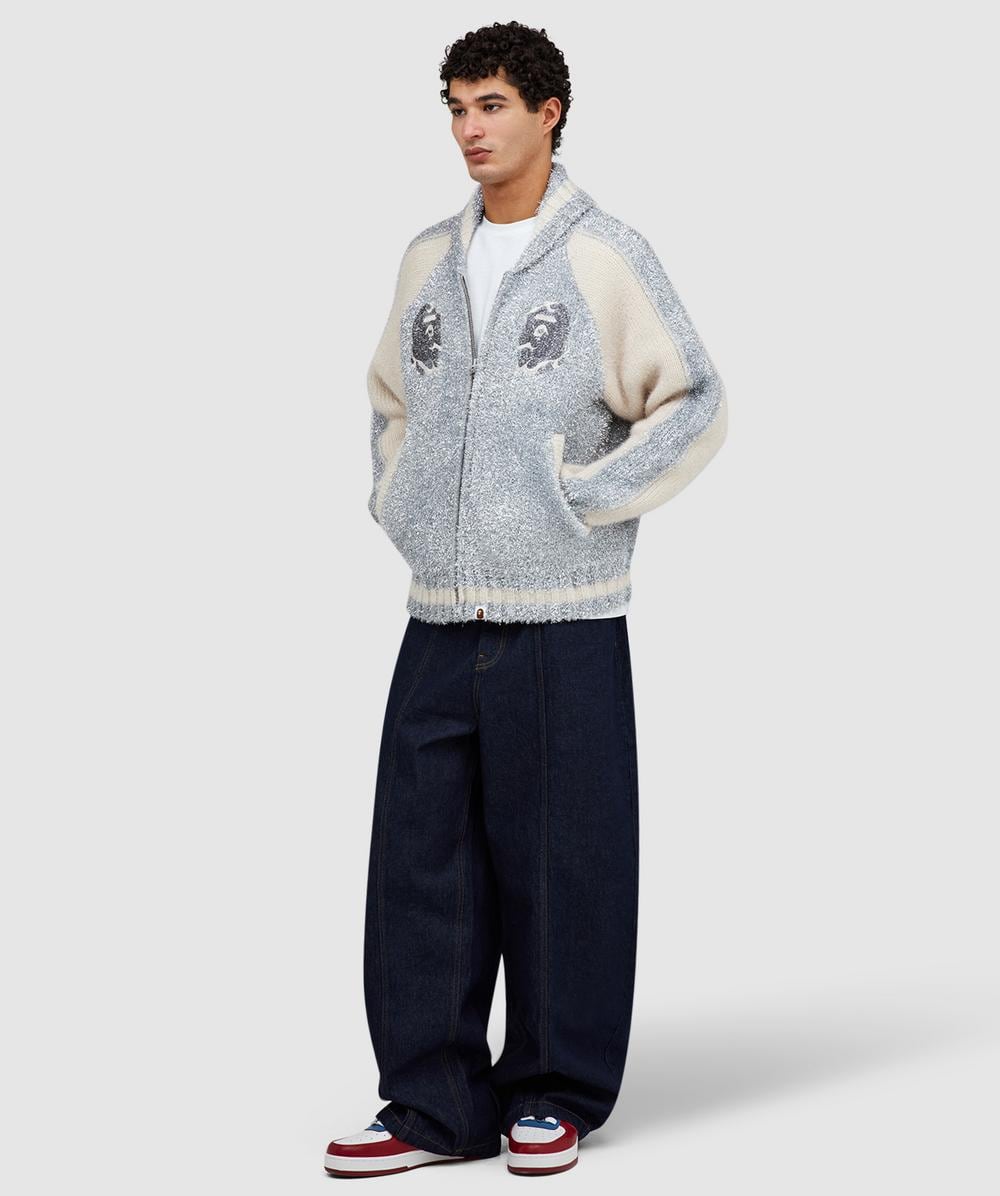 BAPE - A Bathing Ape Metallic logo Cowichan knit cardigan | SILVER