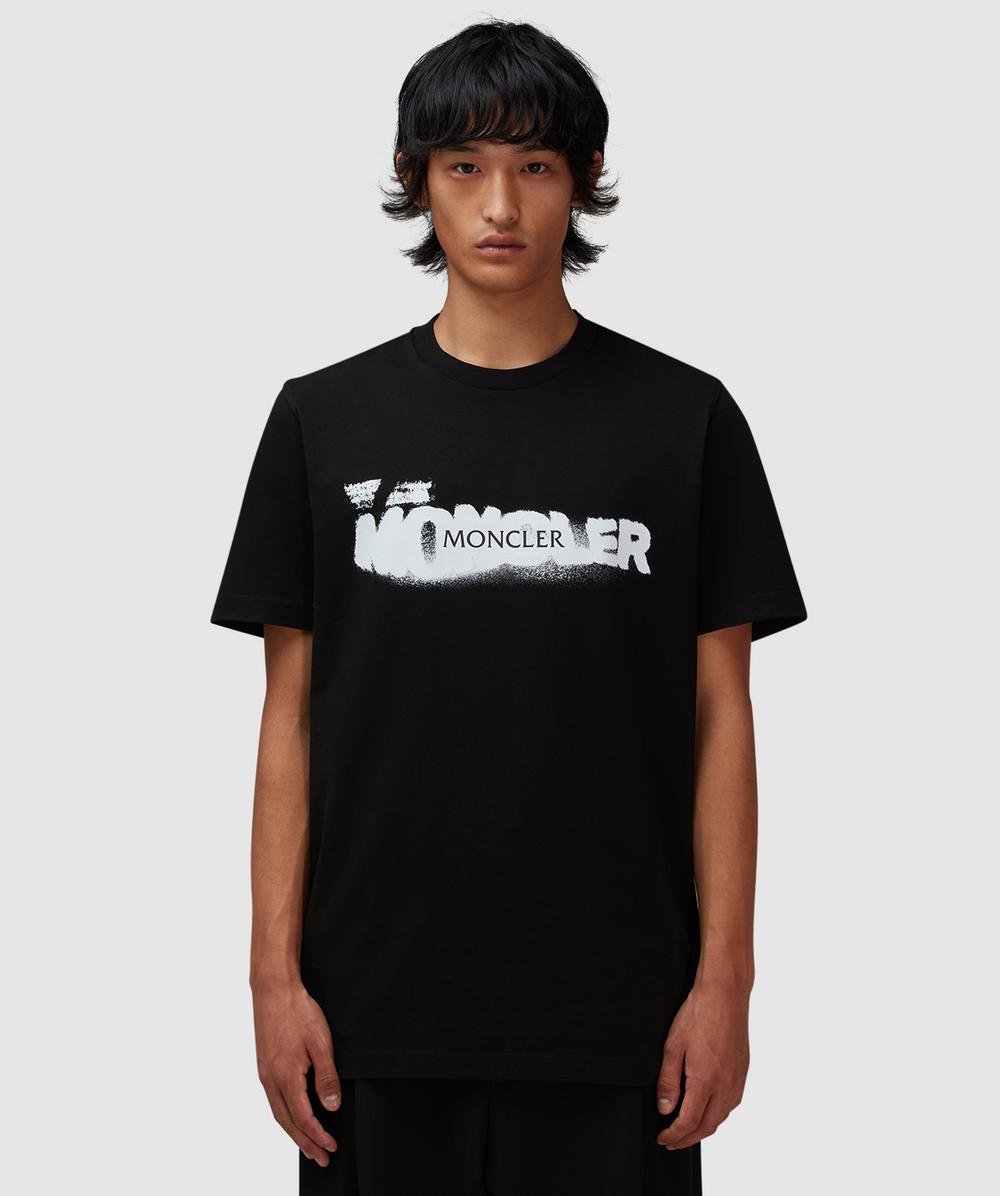 Moncler Spray-print Cotton T-shirt In Black