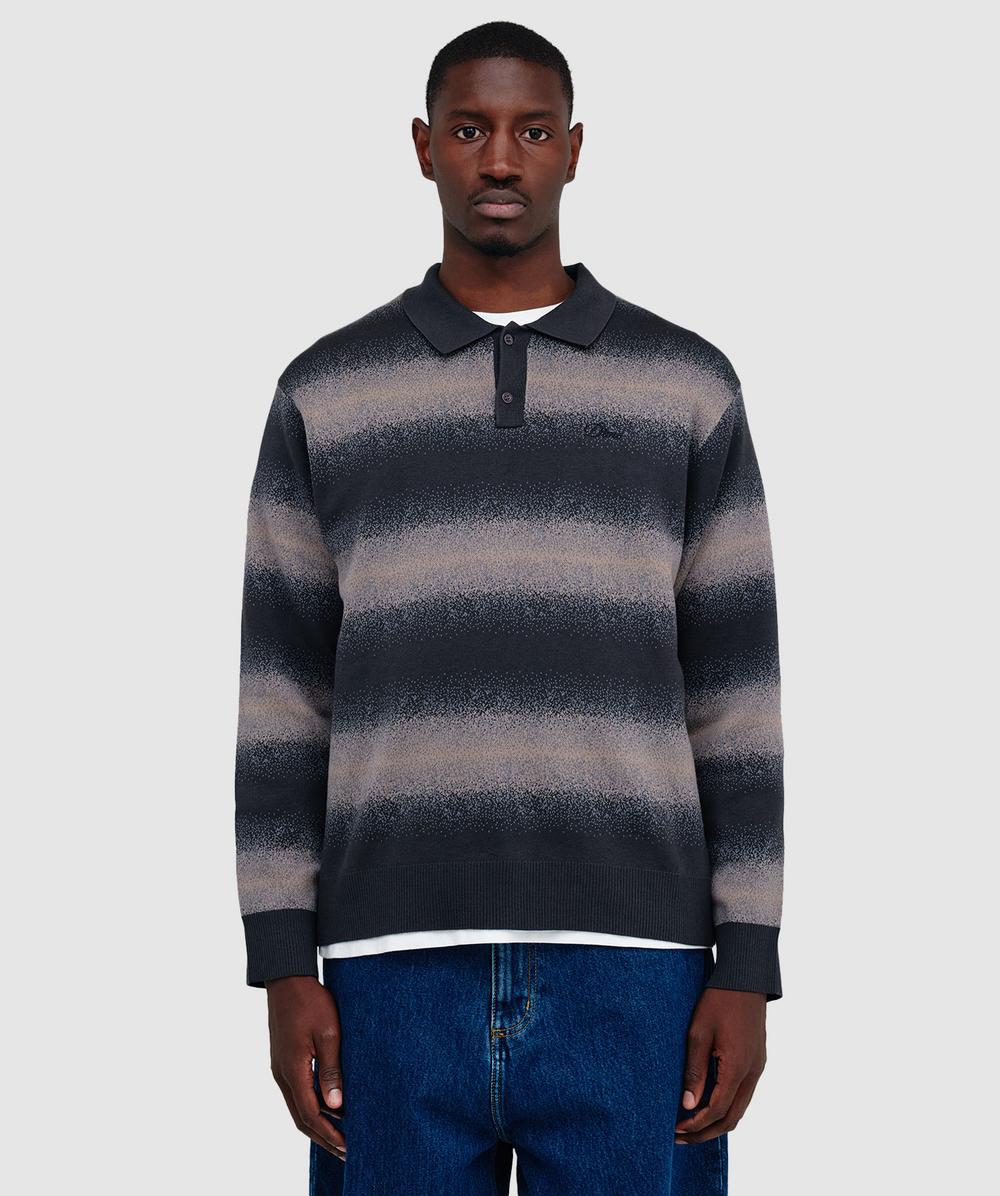 Dime Striped Rugby Knit Sweater In Gray