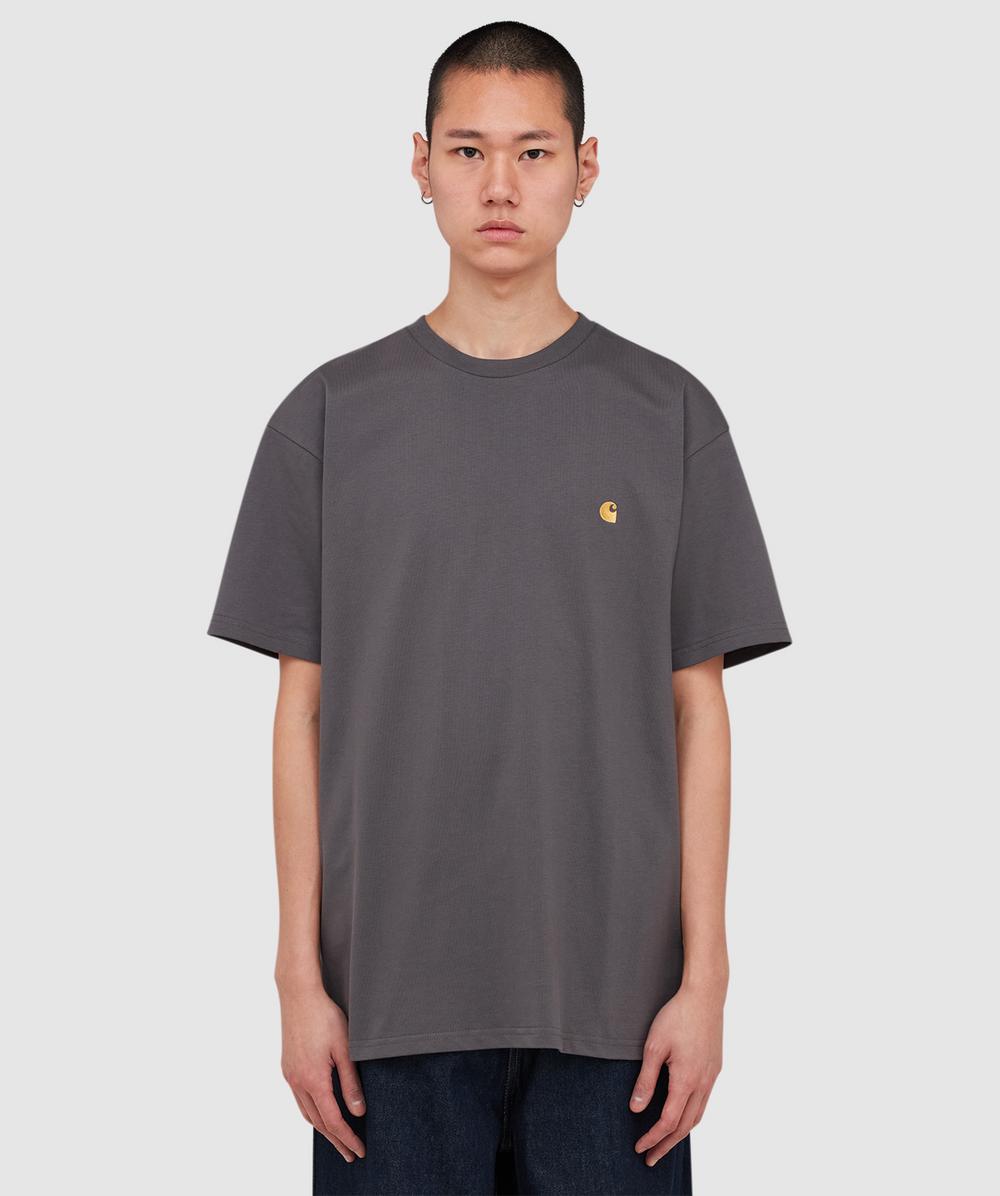 Carhartt Wip Men's Grey Chase T-Shirt (Porphyry / Gold - M) - Size M