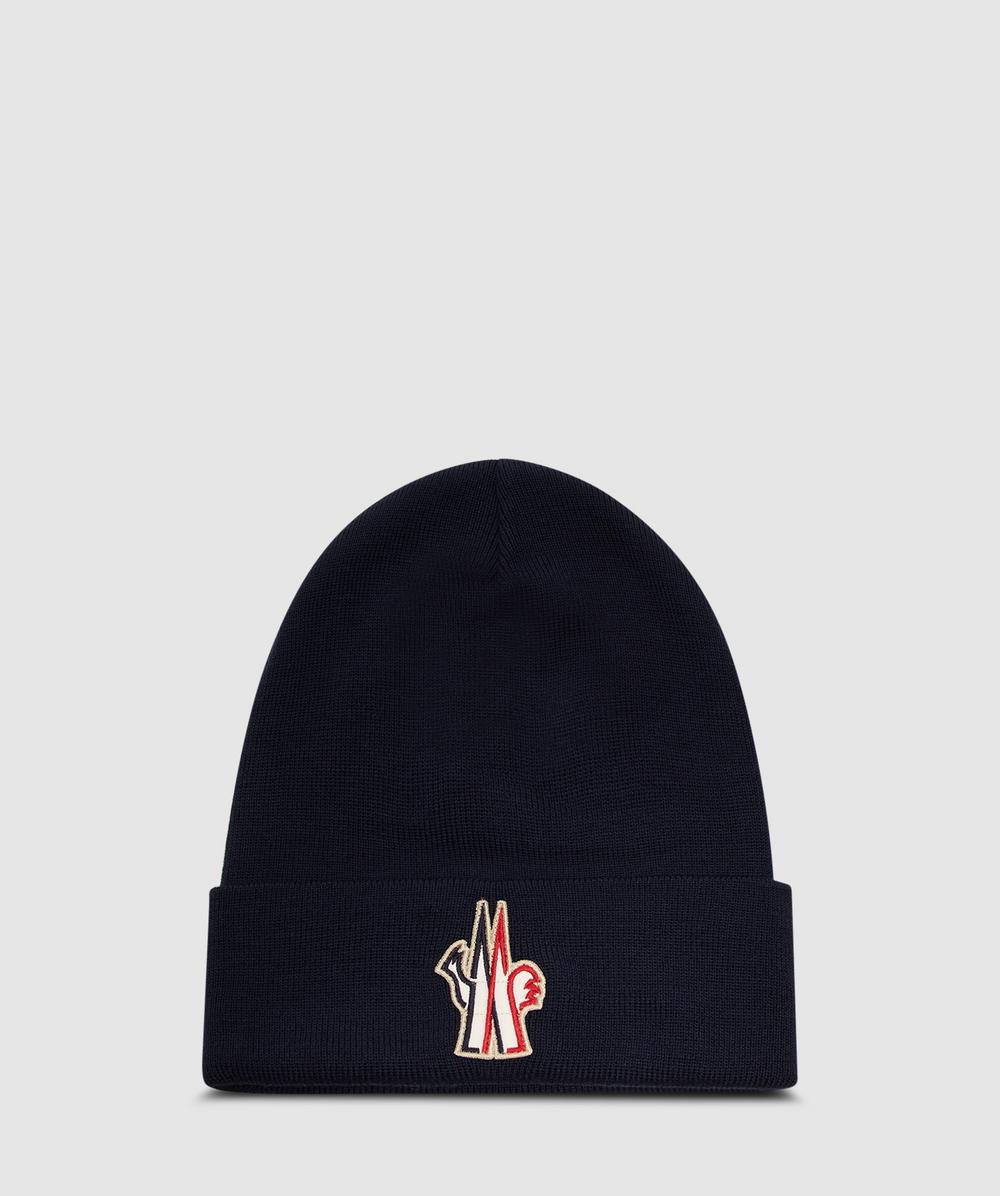 Moncler Grenoble Logo Patch Virgin Wool Beanie In Black
