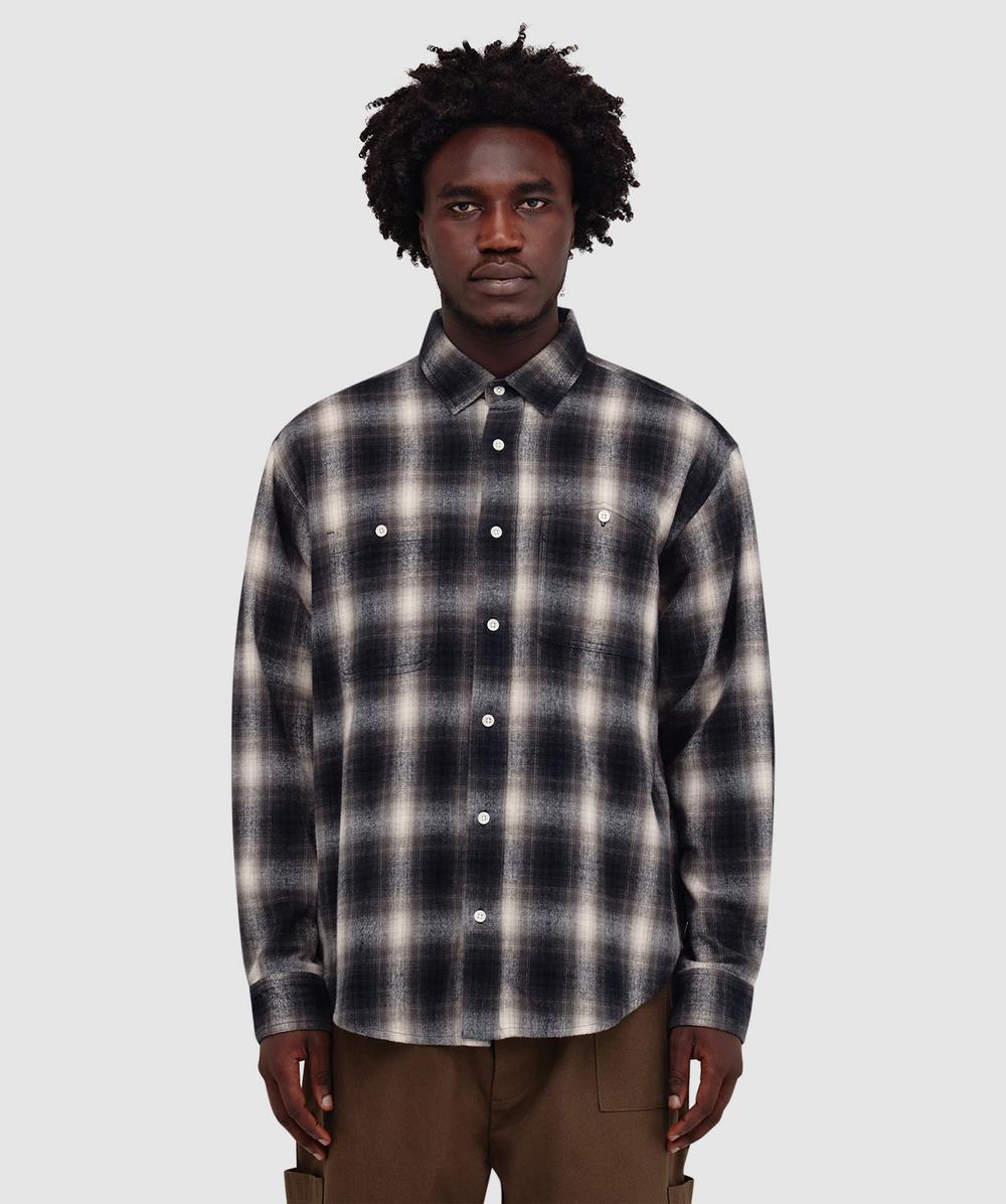 Cafe Mountain Brushed Check Workers Shirt In Gray
