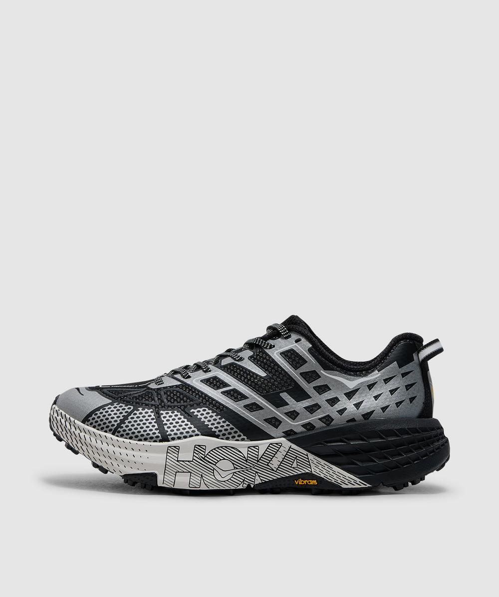 Hoka U Speedgoat 2ts Black Low Top Sneakers With Printed Laces And Logo Lettering On The Side In Tech Fab
