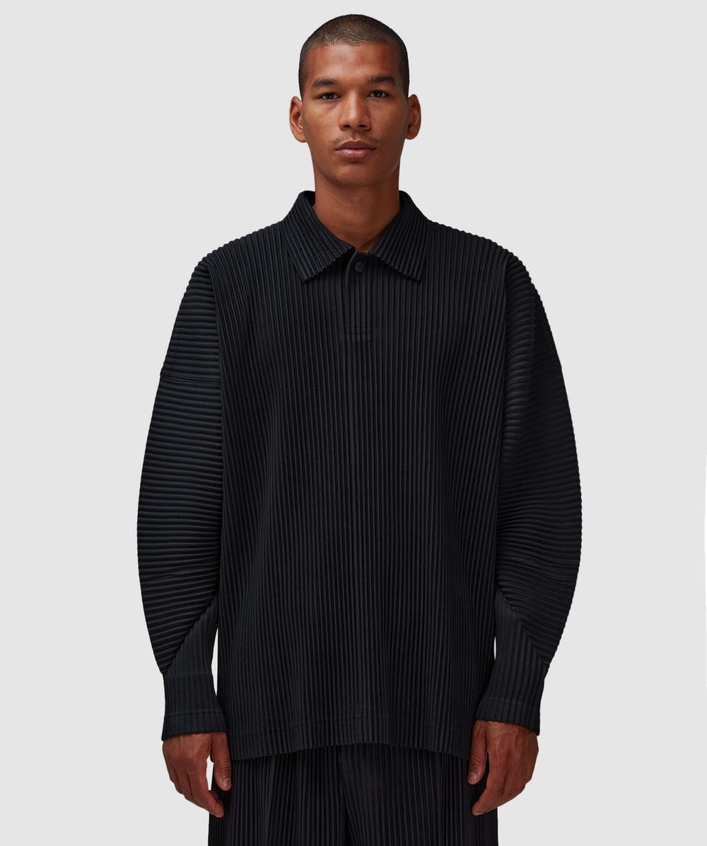 Issey Miyake Homme Plissé  Pleats Long Sleeve Polo Shirt In Black